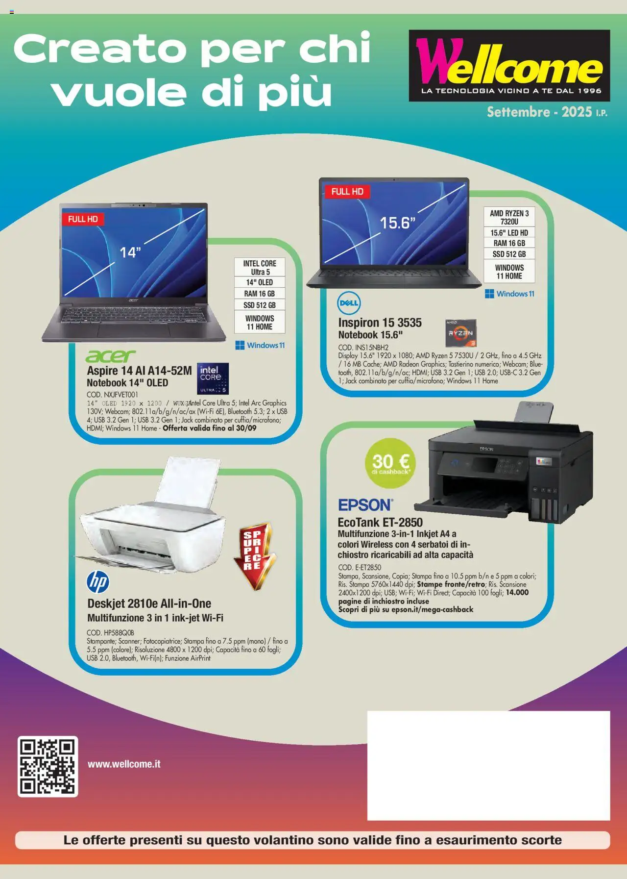 Volantino Wellcome del 18.09.2025 | Pagina: 1 | Prodotti: Notebook, Tè, USB, Stampa