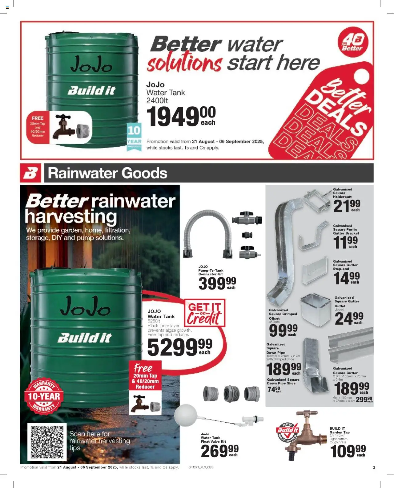 Build It - Gauteng - Weekly Specials │ valid from 21.08.2025 | Page: 3 | Products: Tank, Valve, Tap, Pipe