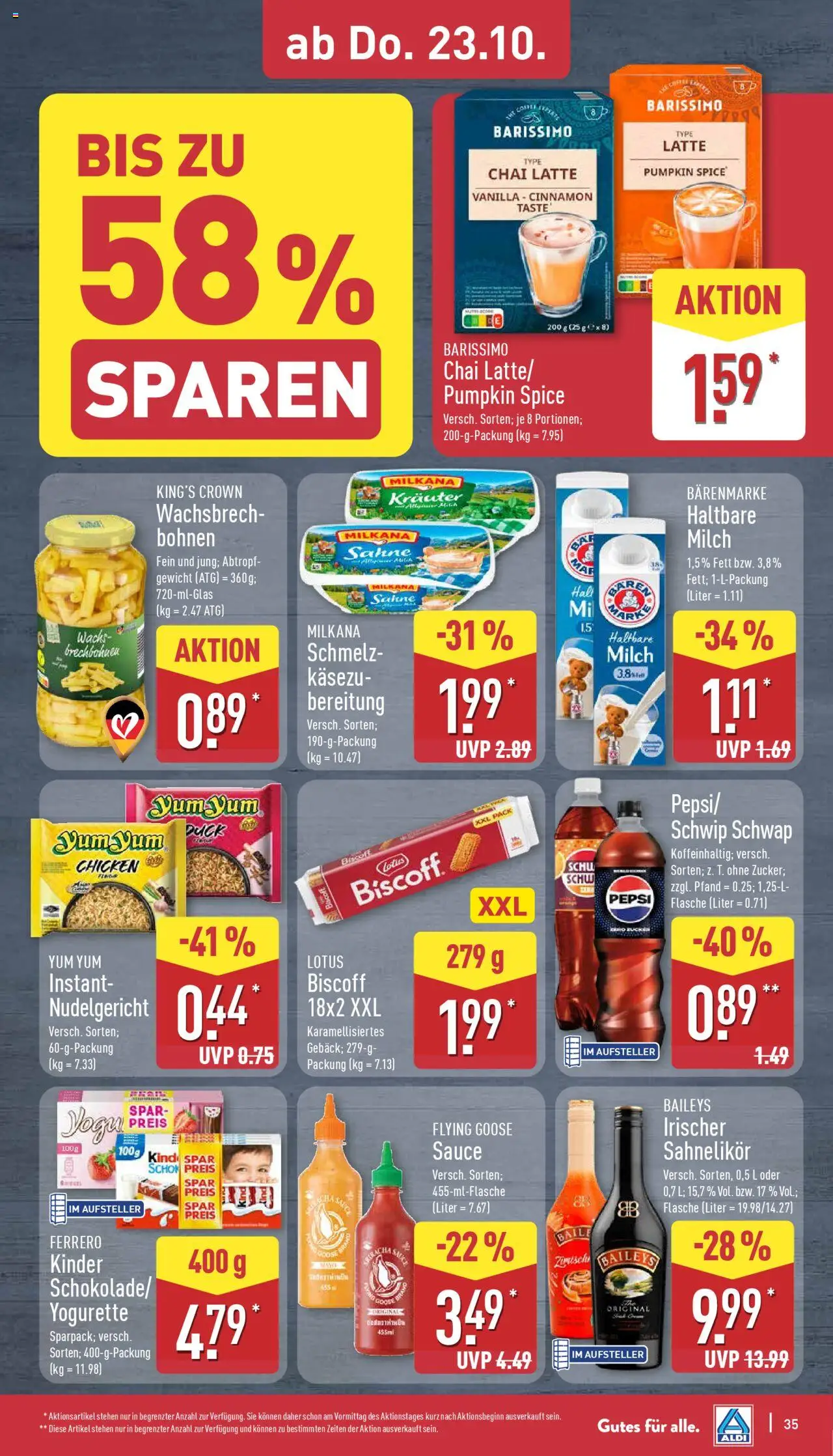 Aldi Prospekt 	 – gültig ab 20.10.2025 | Seite: 35 | Produkte: Milch, Schokolade, Baileys, Pepsi