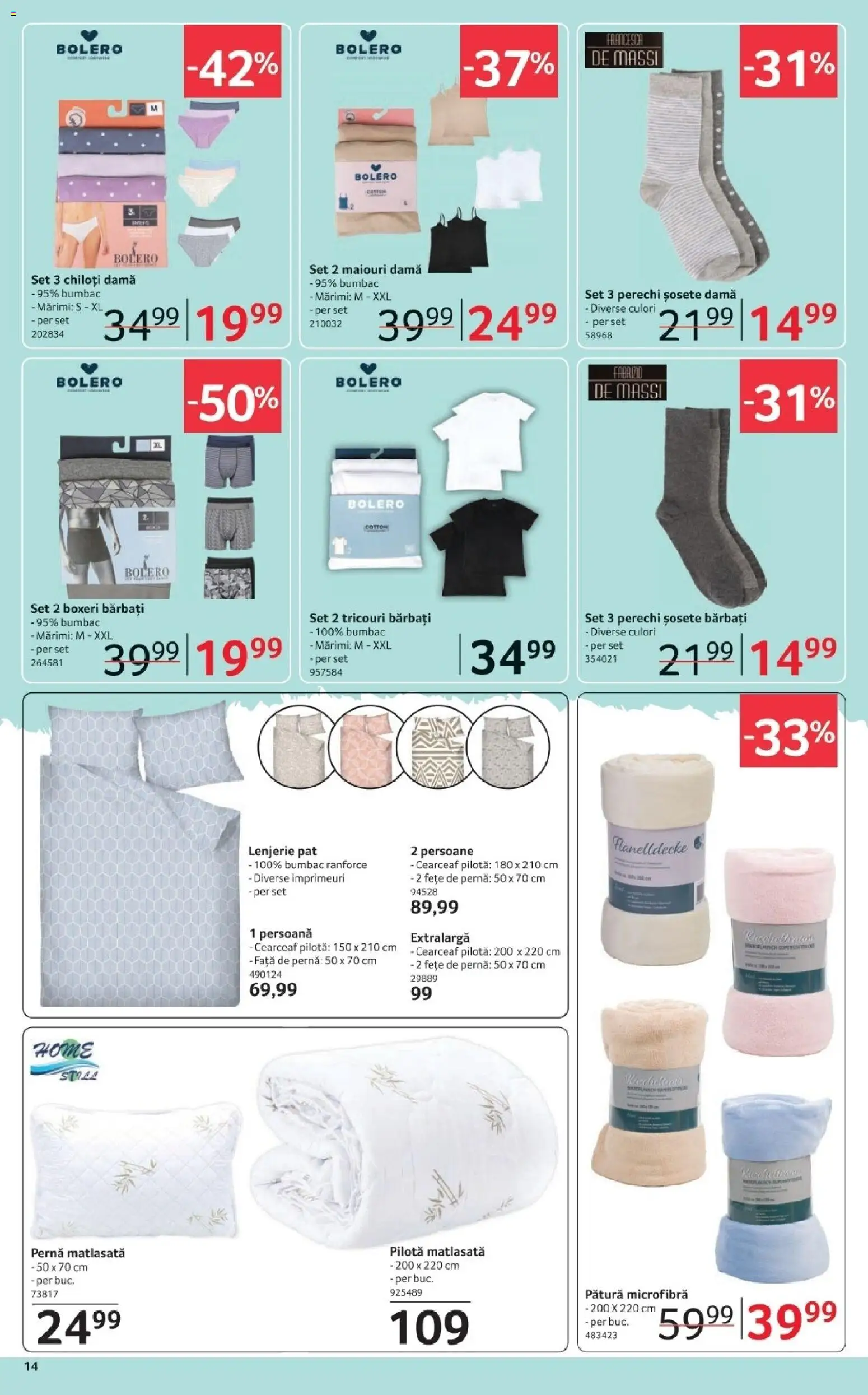 Noul catalog Selgros – valabil de la 23.01.2026 | Pagină: 14 | Produse: Pernă, Pătură, Față de pernă, Șosete