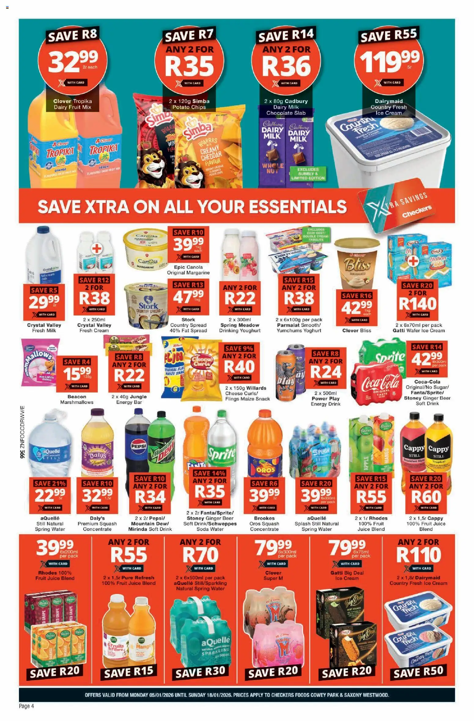 New Checkers catalogue – valid from 05.01.2026 | Page: 4 | Products: Juice, Beer, Fruit, Peach