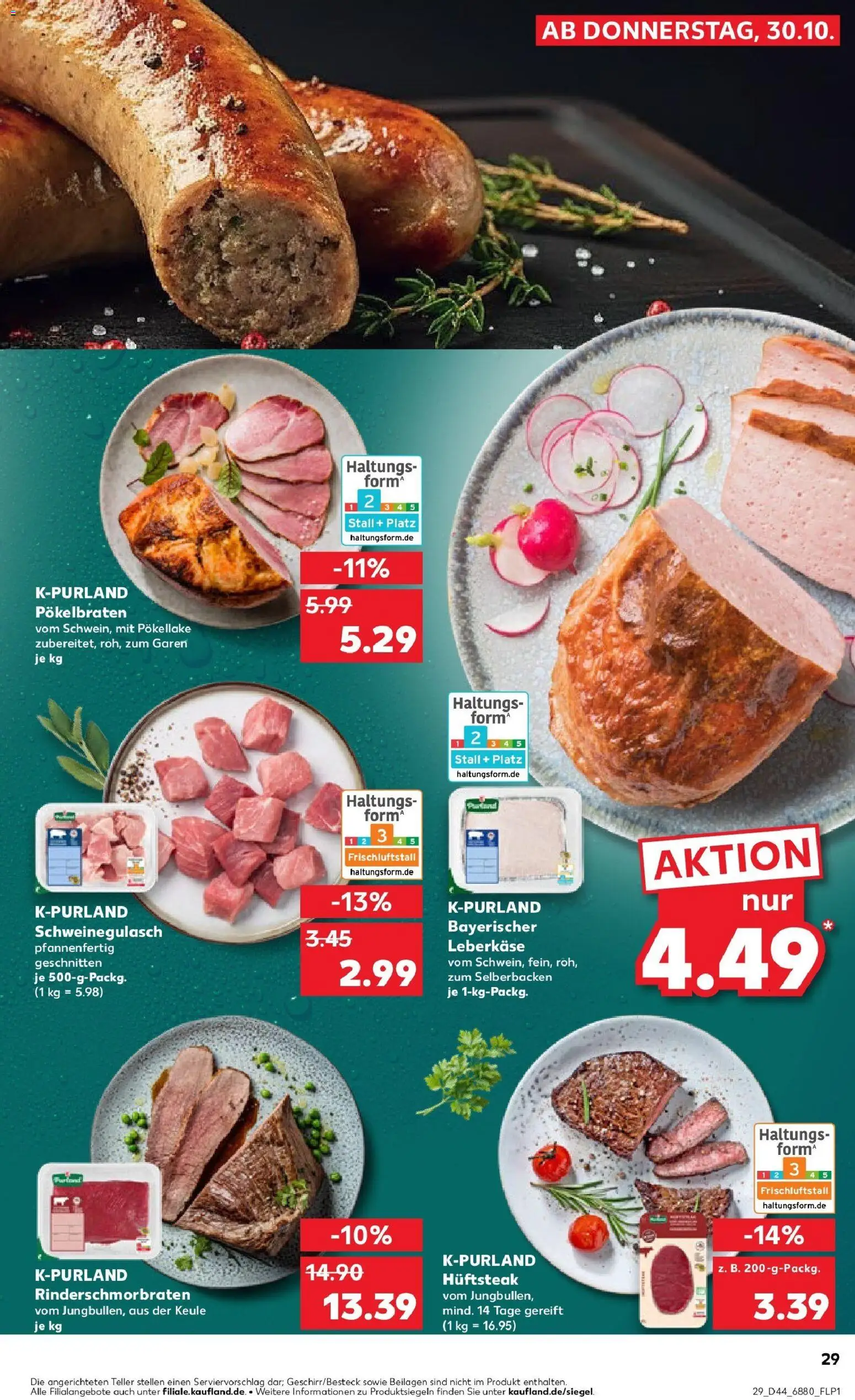 Kaufland prospekt St. Ingbert	 – gültig ab 30.10.2025 | Seite: 29 | Produkte: Schweinegulasch, Steak, Leberkase