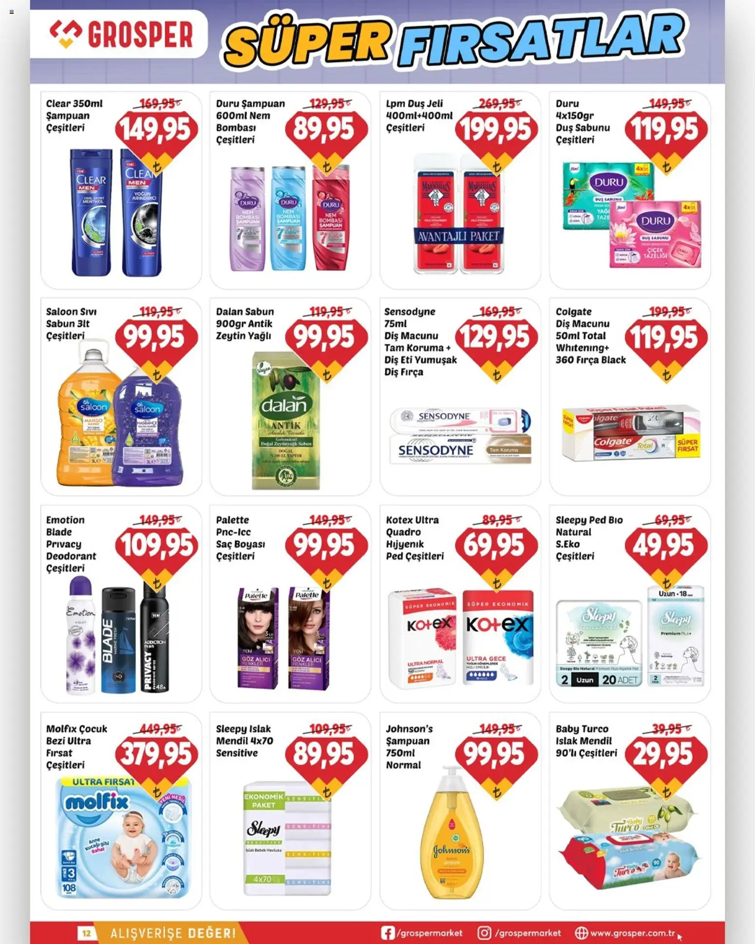 Grosper Katalog - 22.04.2026 tarihinden itibaren geçerlidir | Sayfa: 12 | Ürünler: Duş, Mendil, Duş jeli, Zeytin