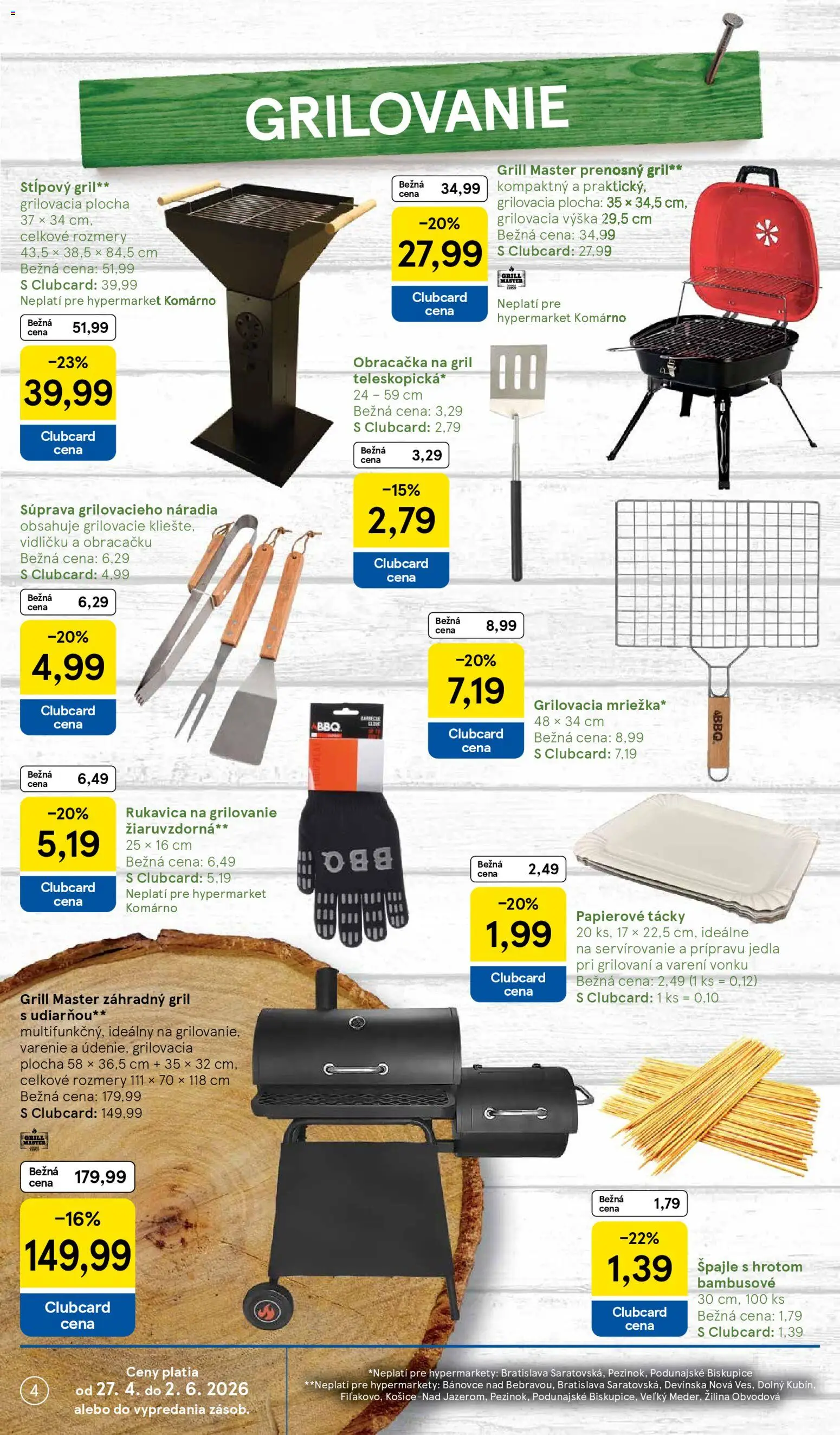 Nové Tesco akcie – leták je platný od 27.04.2026 | Strana: 4 | Produkty: Gril