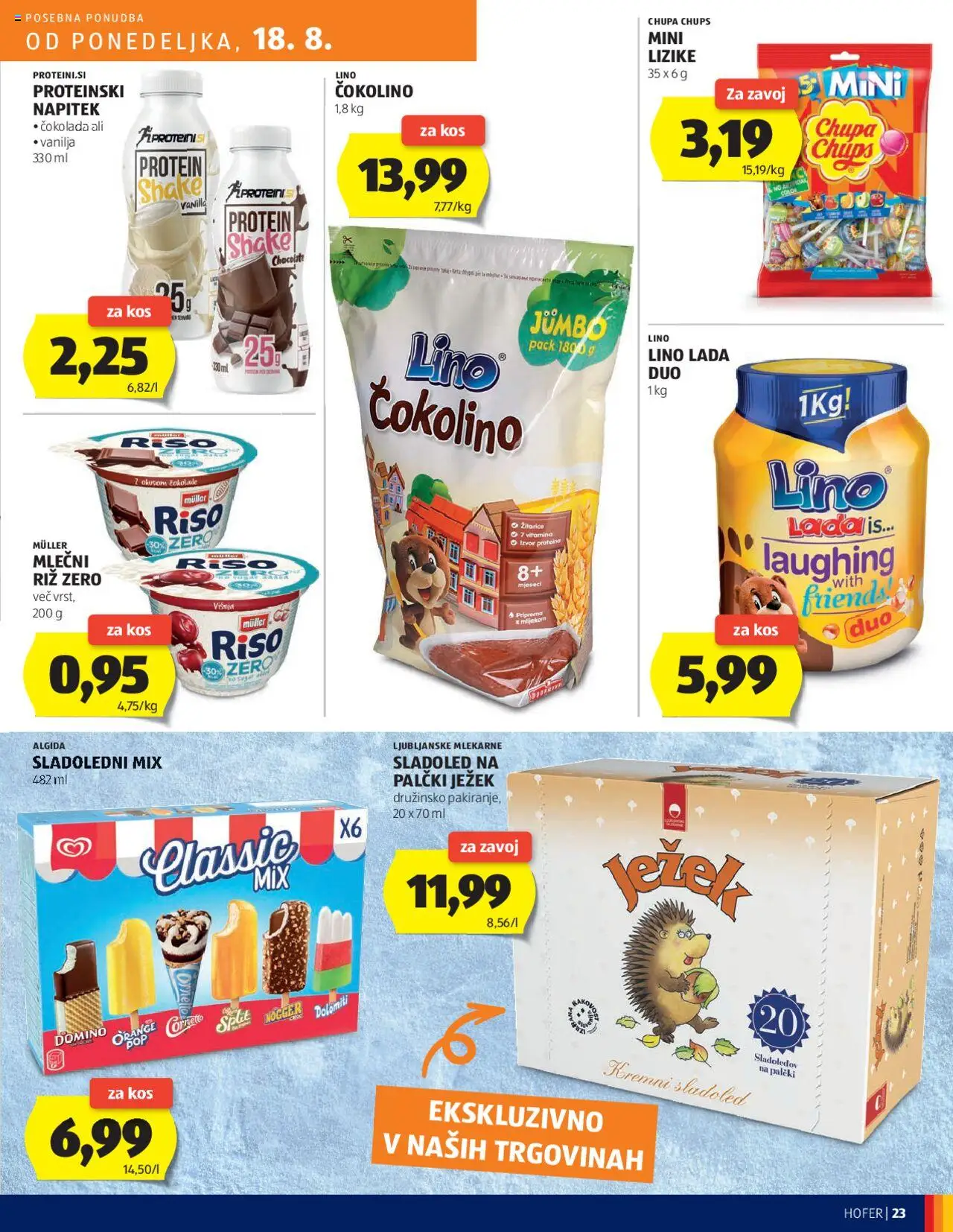 Hofer katalog │ velja od 14.08.2025 | Stran: 23 | Izdelki: Kos, Čokolino, Cokolada, Sladoled