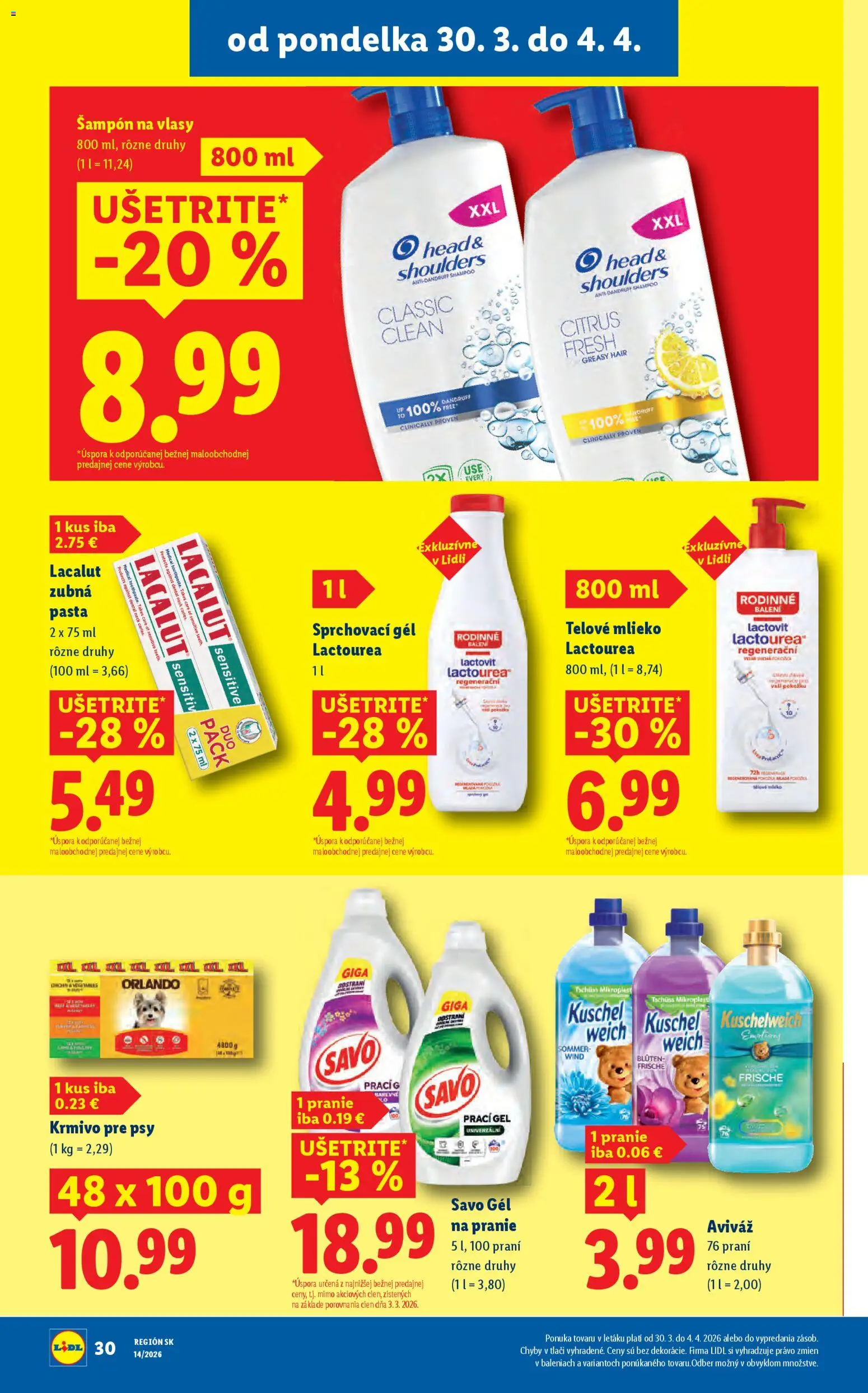 Nové Lidl akcie – leták je platný od 30.03.2026 | Strana: 38 | Produkty: Mlieko, Savo, Zubná pasta, Head & Shoulders