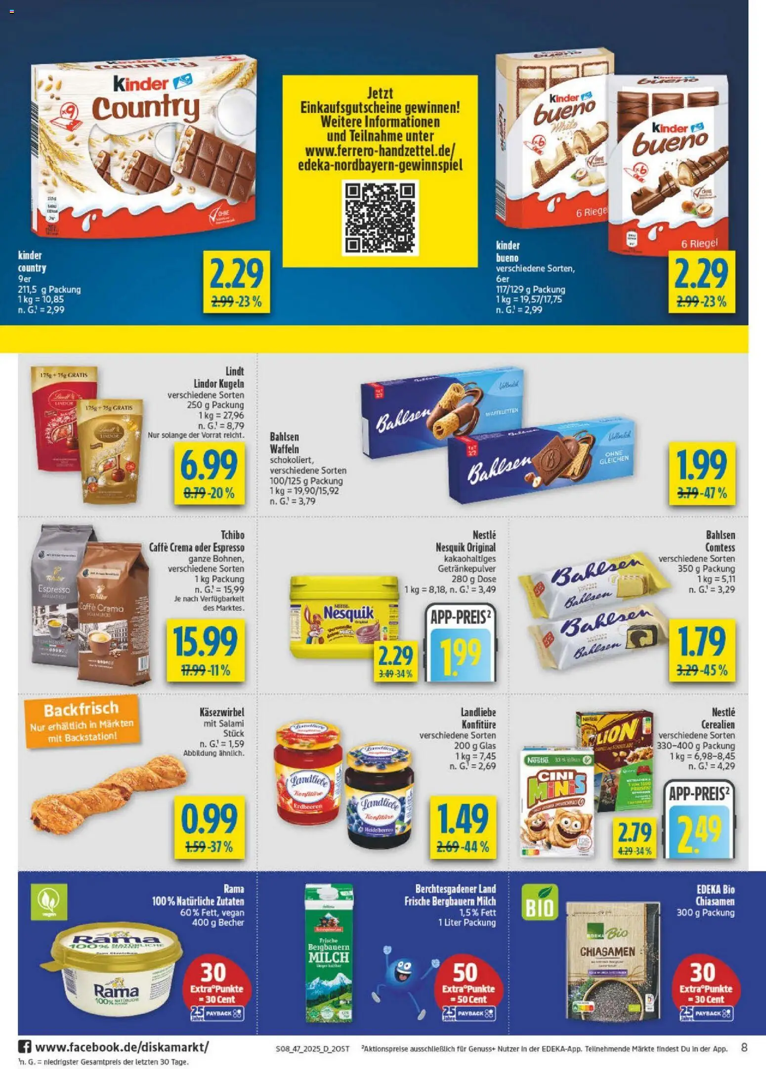Diska Prospekt 	 – gültig ab 17.11.2025 | Seite: 8 | Produkte: Rama, Kinder bueno, Heidelbeeren, Lindt