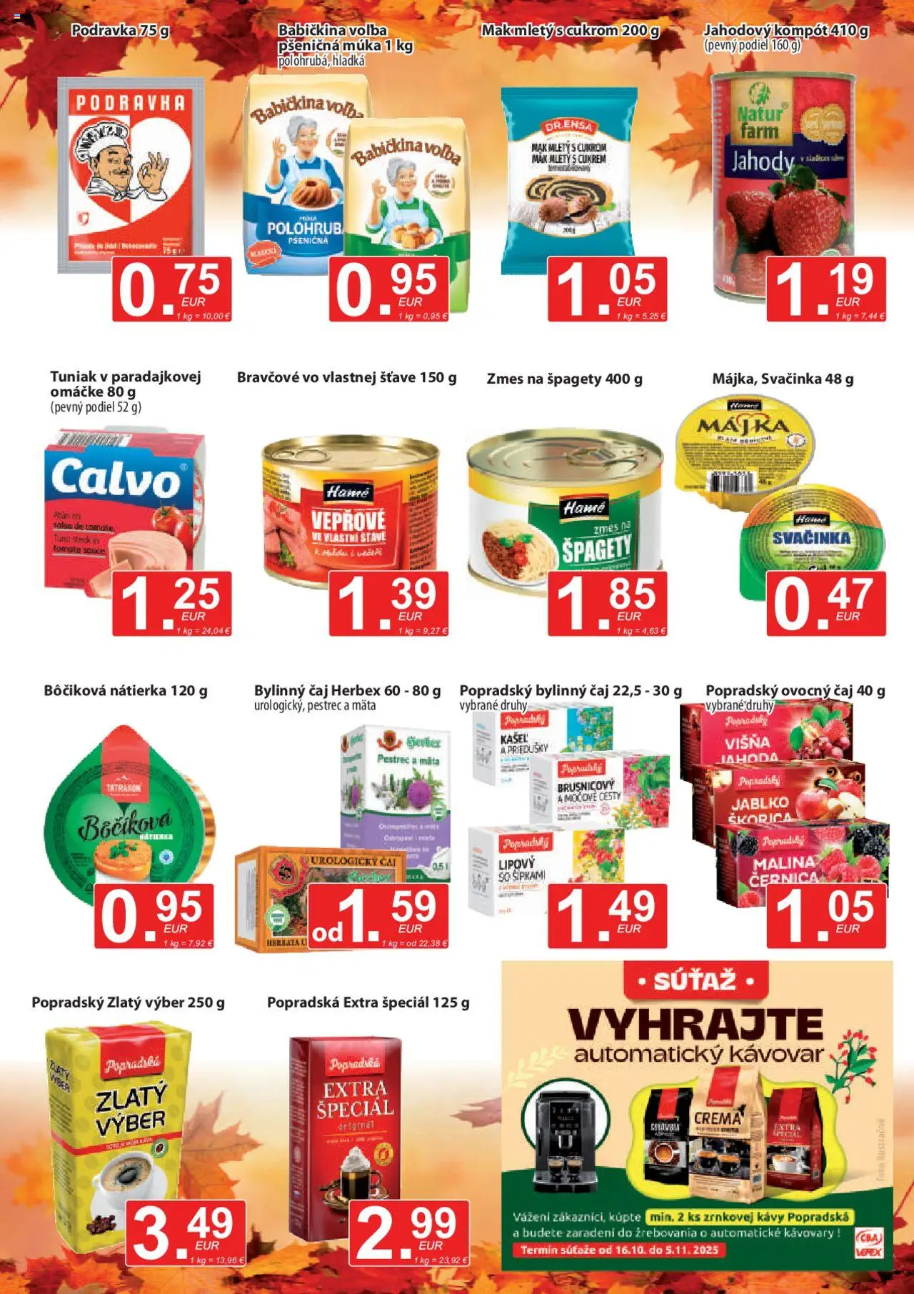 Nové CBA Verex akcie – leták je platný od 16.10.2025 | Strana: 7 | Produkty: Automatický kávovar, Kávovar, Múka, Mak