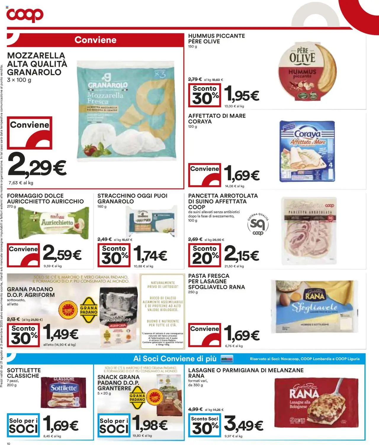 Volantino COOP del 21.08.2025 | Pagina: 10 | Prodotti: Suino, Mozzarella, Hummus, Data