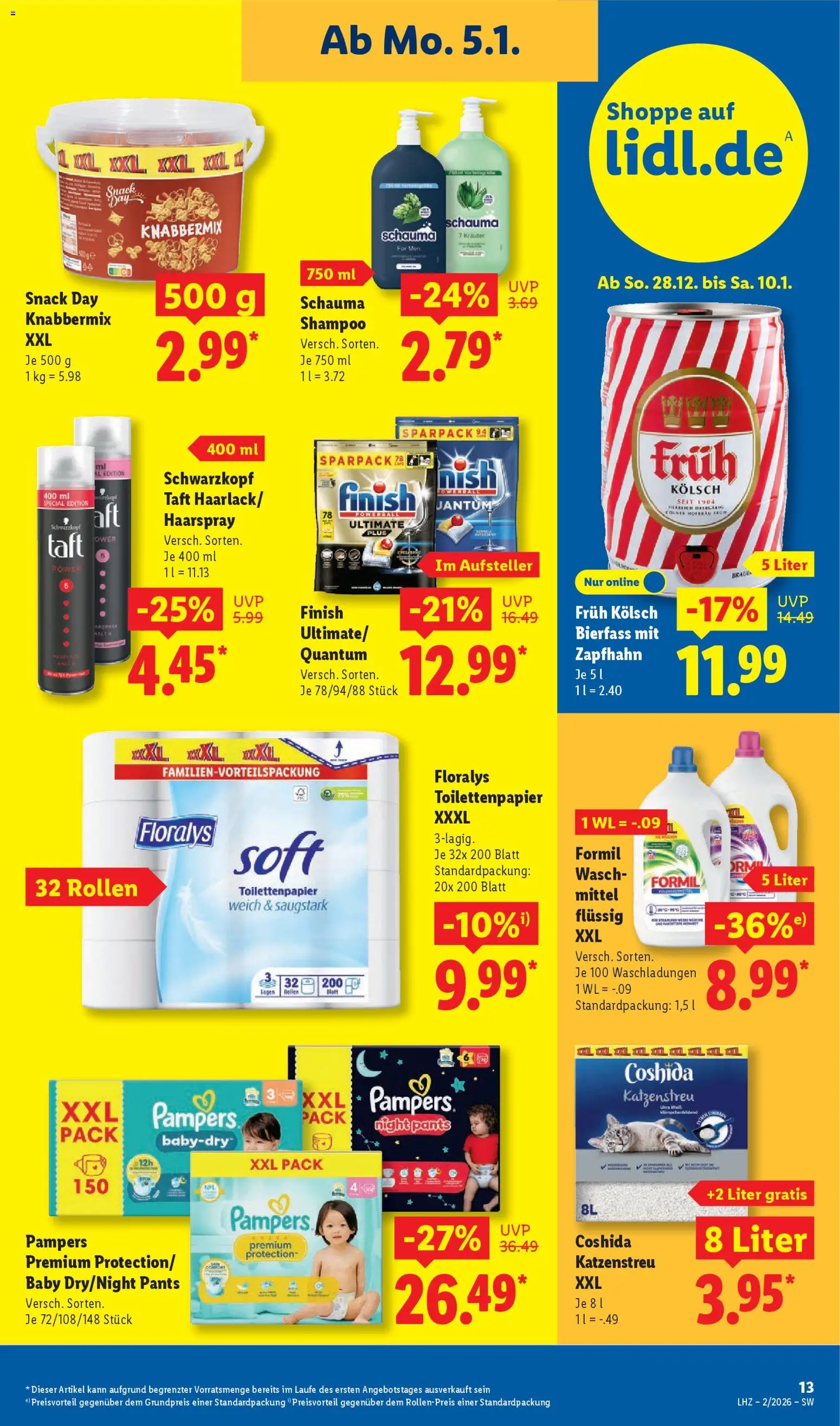 Lidl Prospekt Nagold – gültig ab 05.01.2026 | Seite: 19 | Produkte: Finish, Shampoo, Haarspray, Toilettenpapier