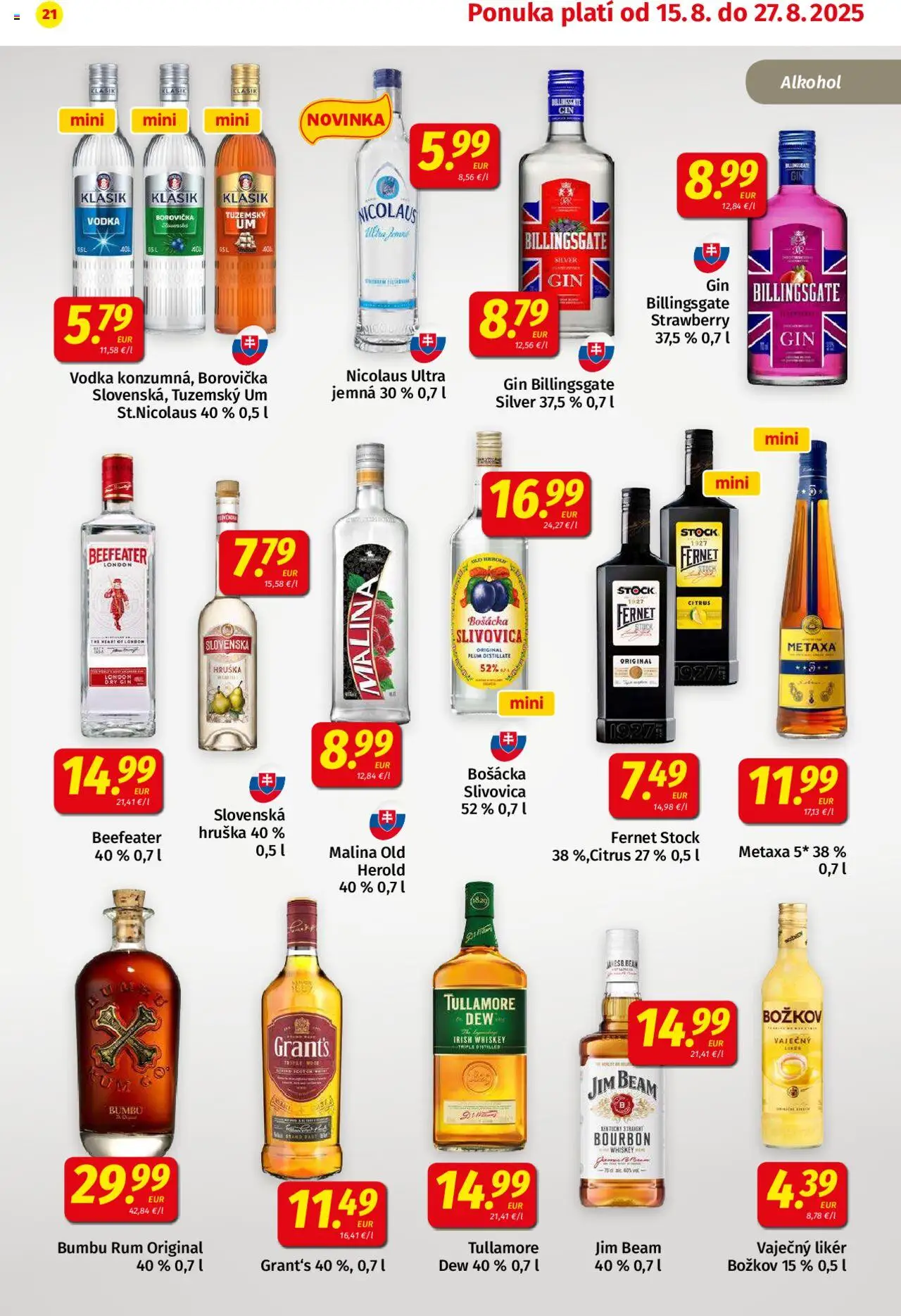 Koruna leták │ platný od 15.08.2025 | Strana: 21 | Produkty: Bošácka slivovica, Božkov, Slivovica, Fernet Stock