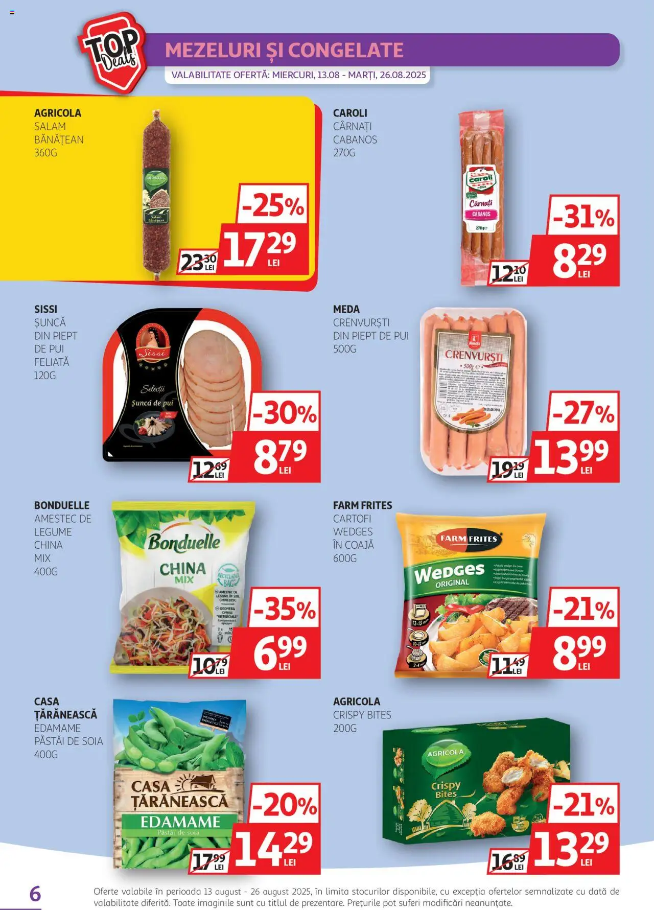 Catalog Auchan – valabil de la 13.08.2025 | Pagină: 6 | Produse: Crenvurști, Șuncă, Cartofi, Legume
