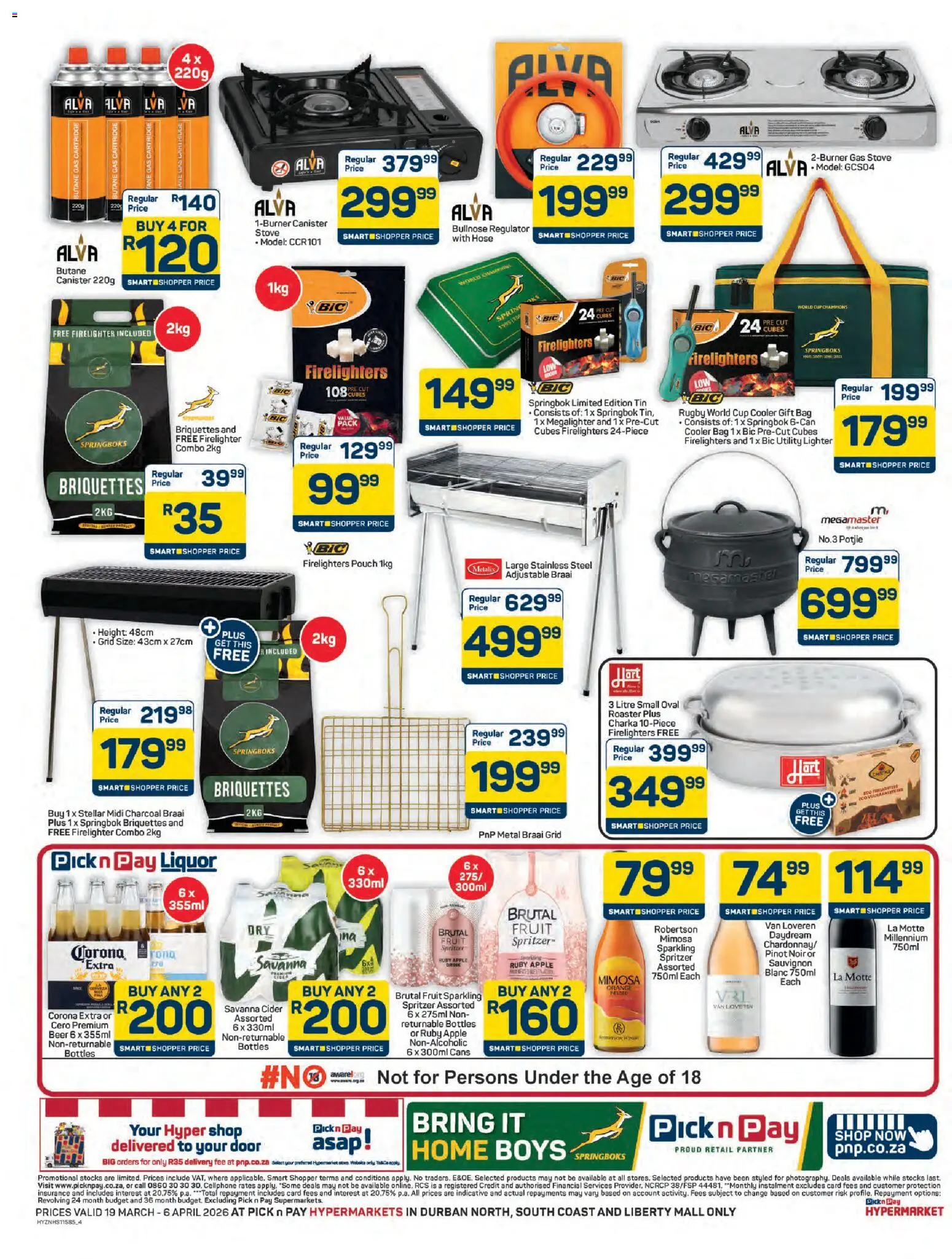 New Pick n Pay Hypermarket Easter Braai Specials catalogue – valid from 19.03.2026 | Page: 4 | Products: Bag, Utility, Stove, Cider