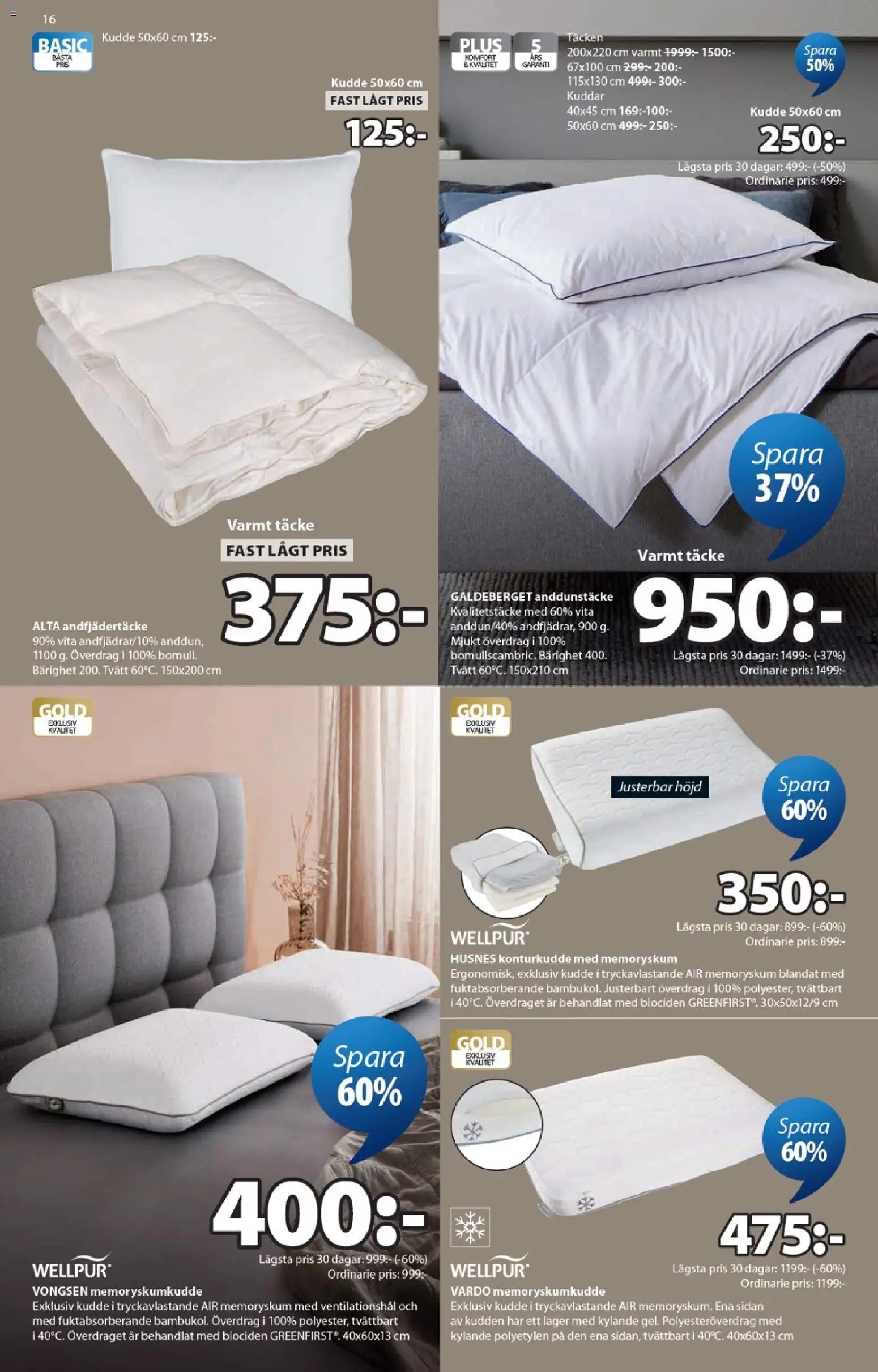 JYSK reklamblad aktuell från 27.04.2026 | Sida: 16 | Produkter: Täcke, Kudde