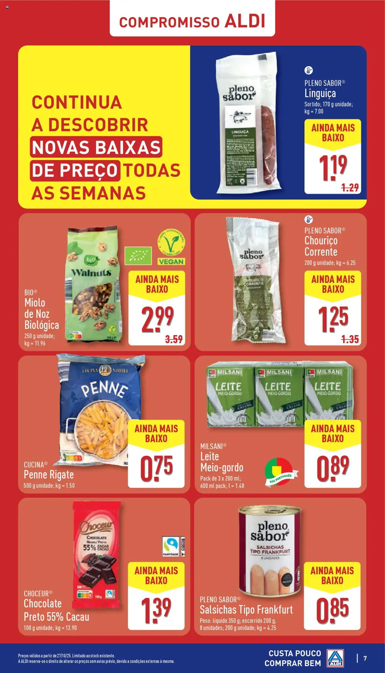 Aldi folheto │ válido de 27.10.2025 | Página: 7 | Produtos: Linguiça, Leite, Chocolate, Chouriço