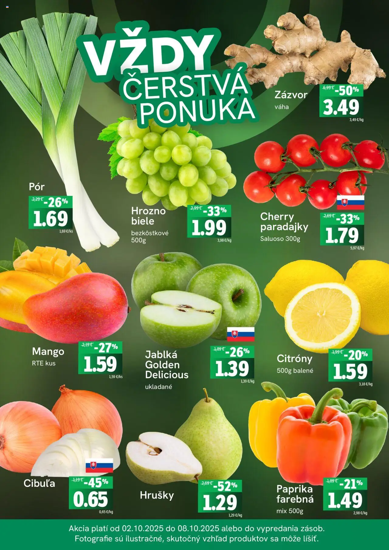 Nové Fresh akcie – leták je platný od 02.10.2025 | Strana: 3 | Produkty: Paprika, Zázvor, Jablká, Hrozno