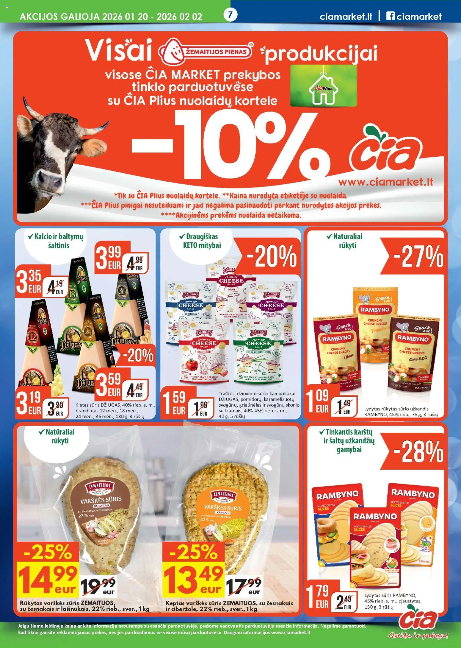 ČIA MARKET akcijos nuo 20.01.2026 | Puslapis: 7 | Prekių: Varškės sūris, Pienas, Sūris, Lydytas sūris