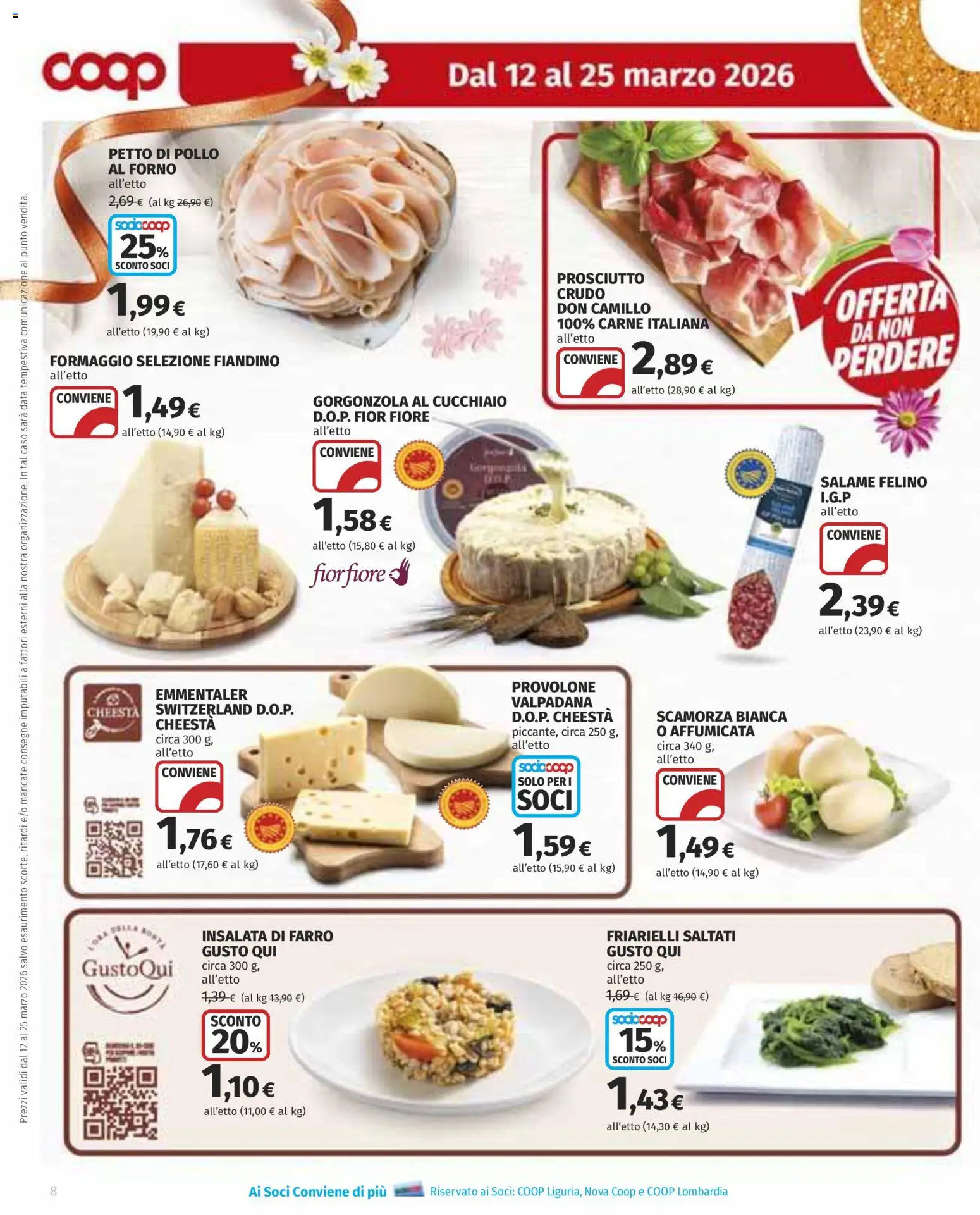 Volantino COOP del 12.03.2026 | Pagina: 8 | Prodotti: Petto di Pollo, Provolone, Prosciutto, Gorgonzola