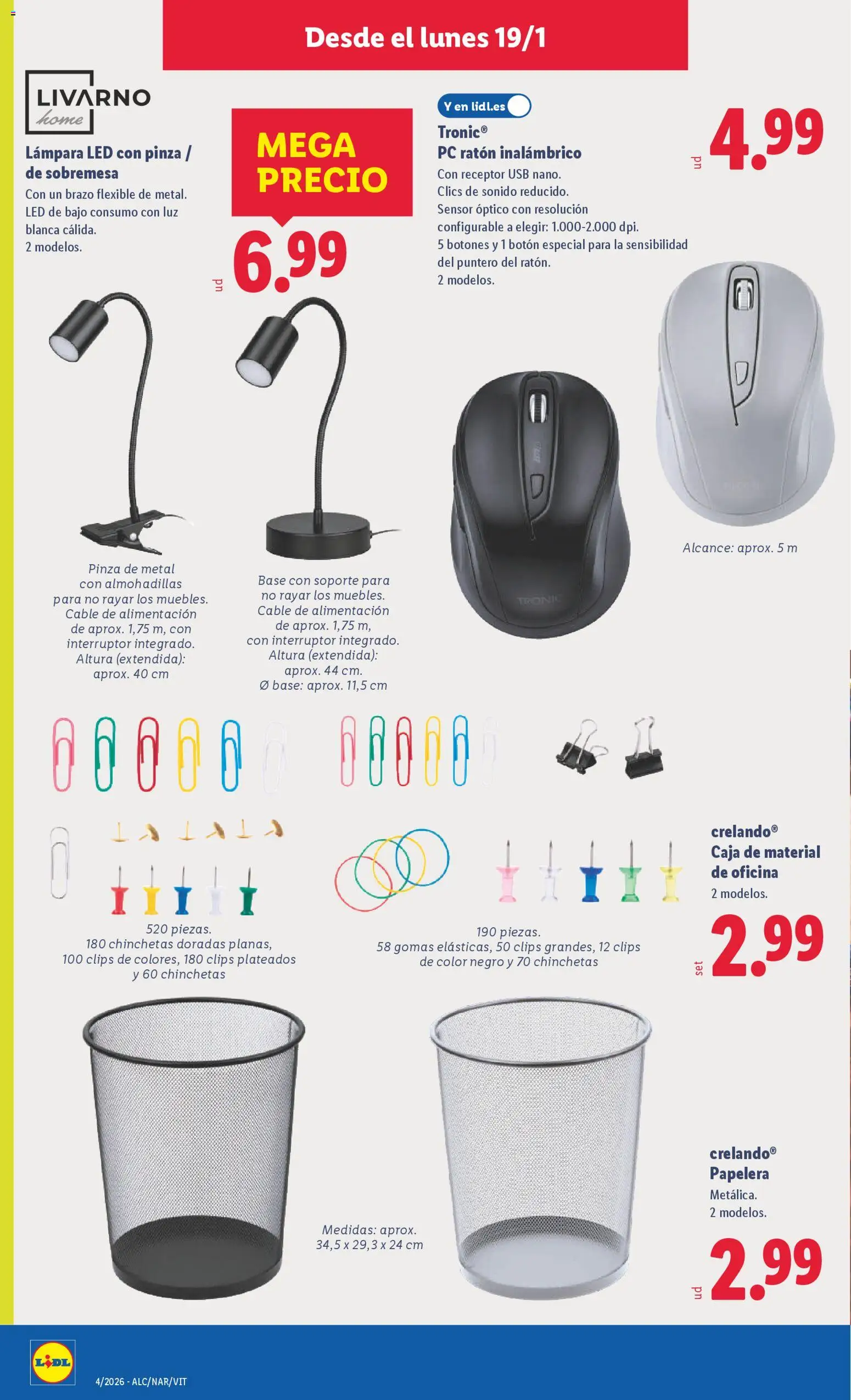 Lidl folleto de bazar │ válido desde el 19.01.2026 | Página: 18 | Productos: Ratón inalambrico, Cable, USB, Lámpara