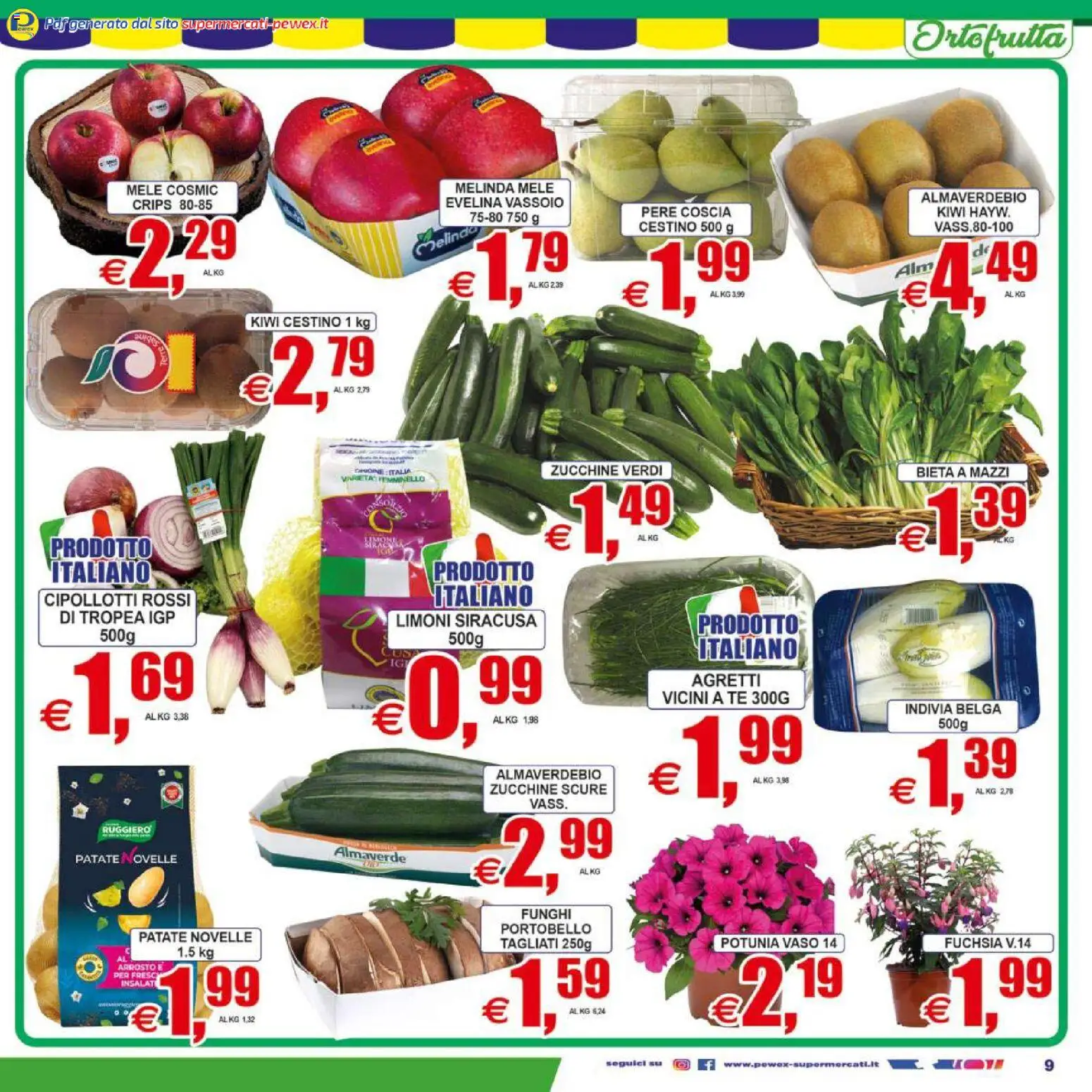 Volantino Pewex del 07.04.2026 | Pagina: 9 | Prodotti: Funghi, Zucchine, Indivia, Vaso