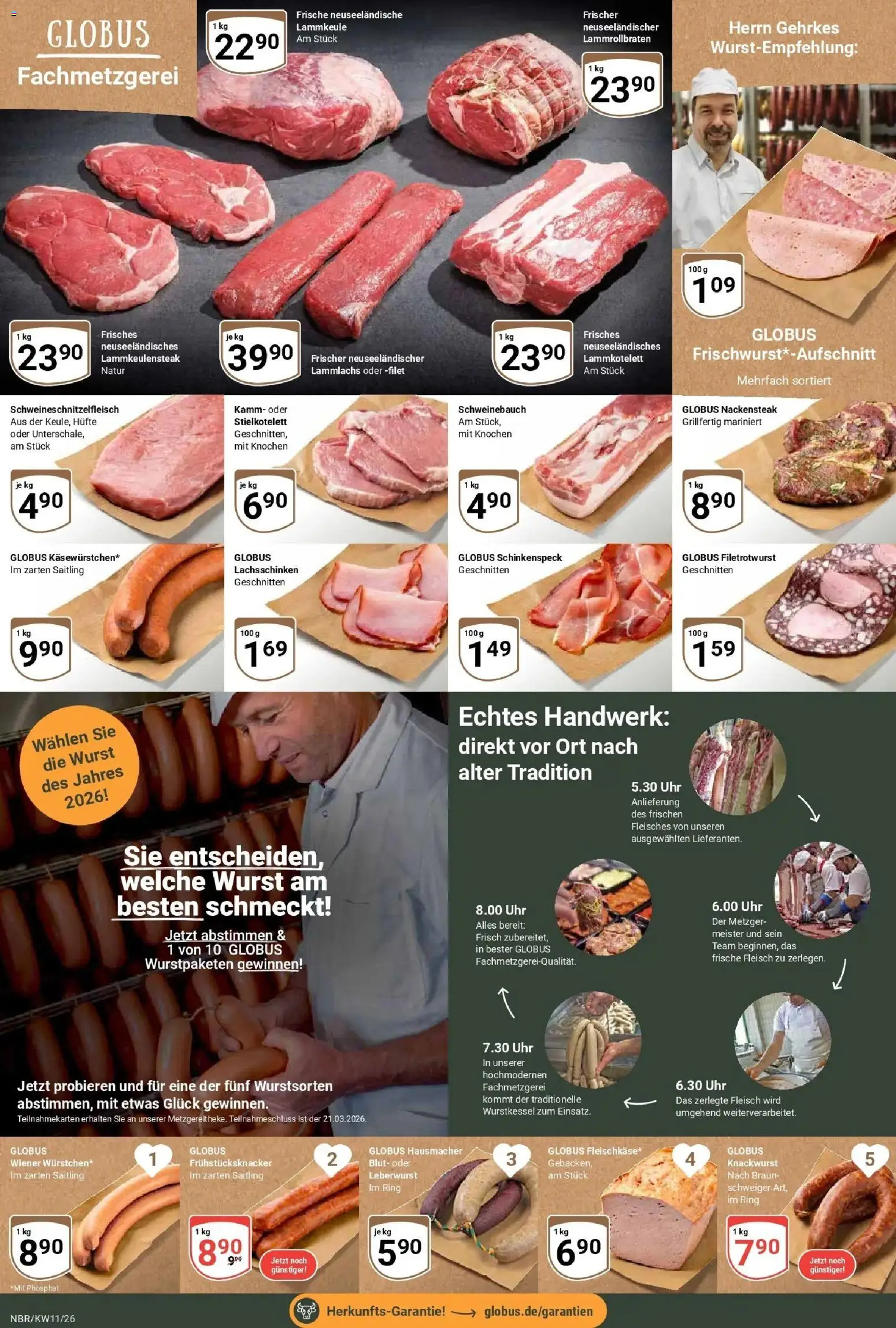 Globus prospekt Neubrandenburg	 – gültig ab 09.03.2026 | Seite: 7 | Produkte: Lammkeule, Wurst, Fleisch, Uhr