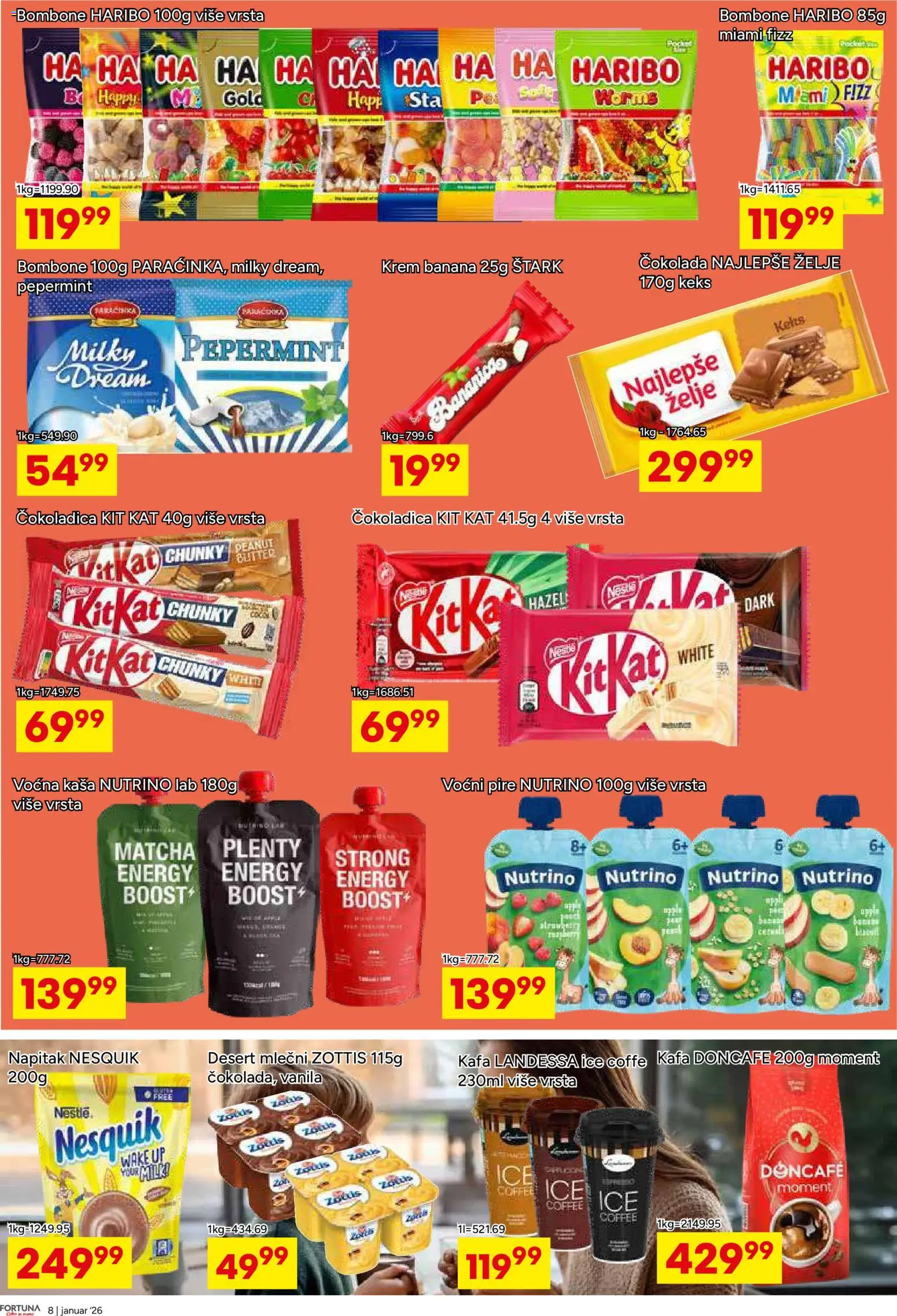 Fortuna Market katalog - važi od 14.01.2026 | Strana: 8 | Proizvode: Banana, Bombone, Keks, Nesquik