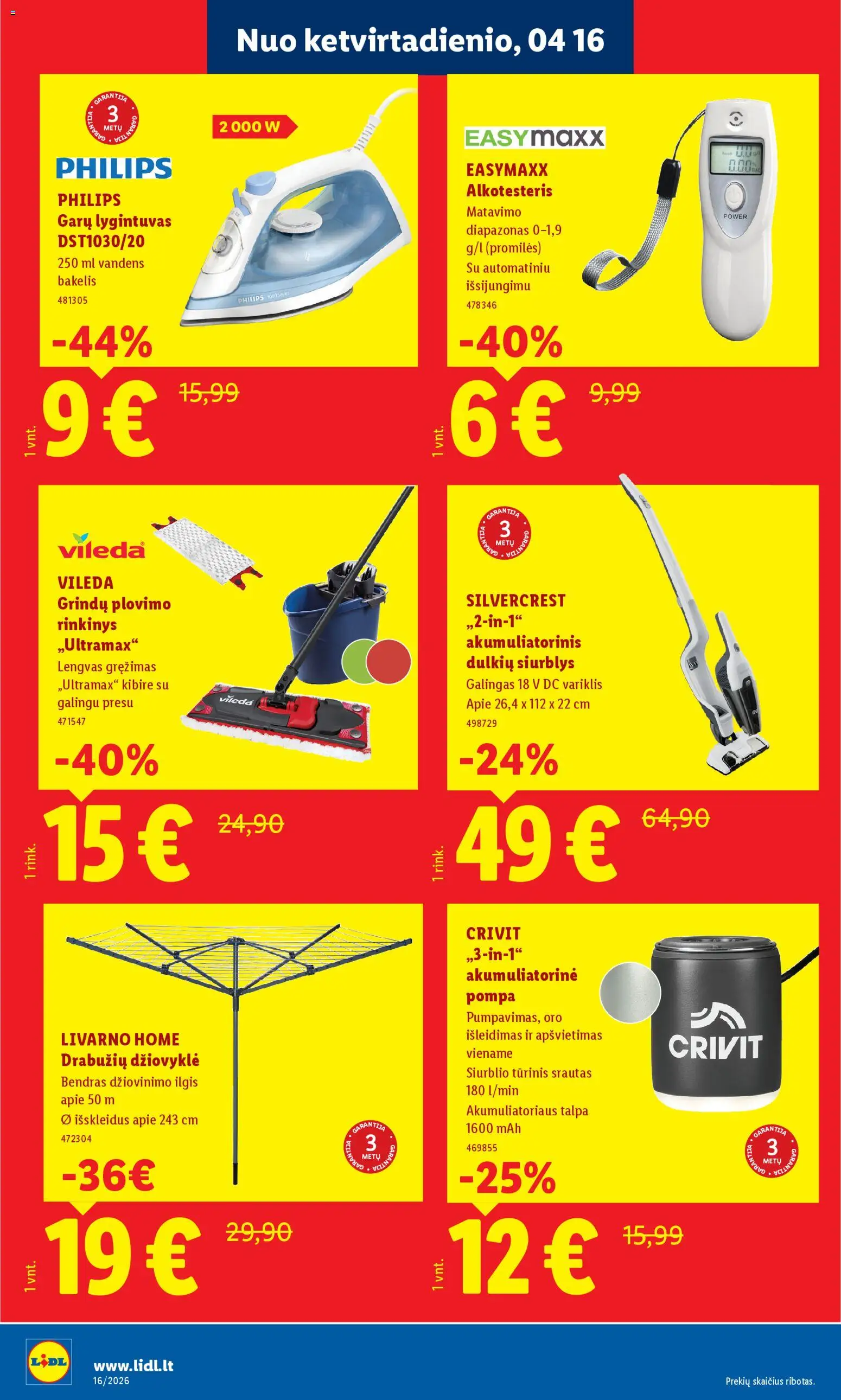 LIDL akcijos nuo 16.04.2026 | Puslapis: 4 | Prekių: Bendras, Džiovyklė, Lygintuvas