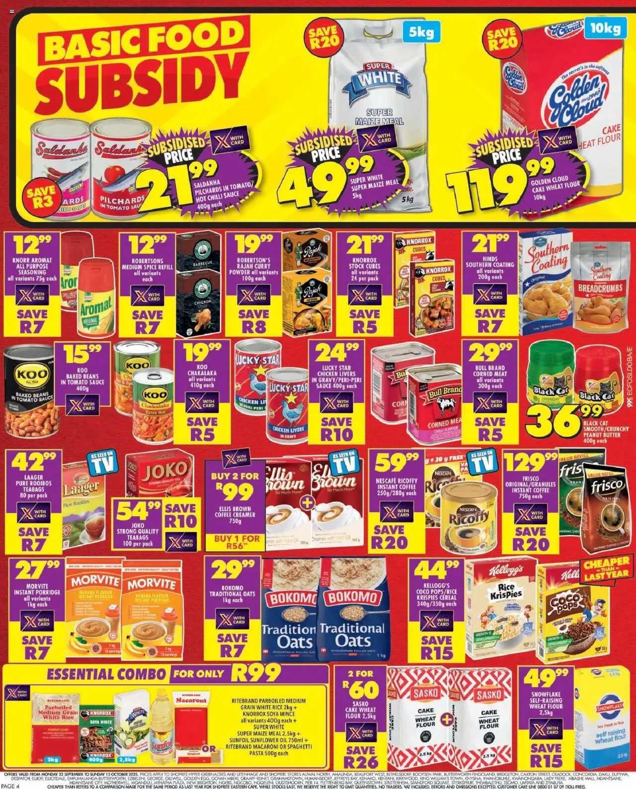 New Shoprite catalogue – valid from 22.09.2025 | Page: 4 | Products: Cake, Rice, Stock, Sauce