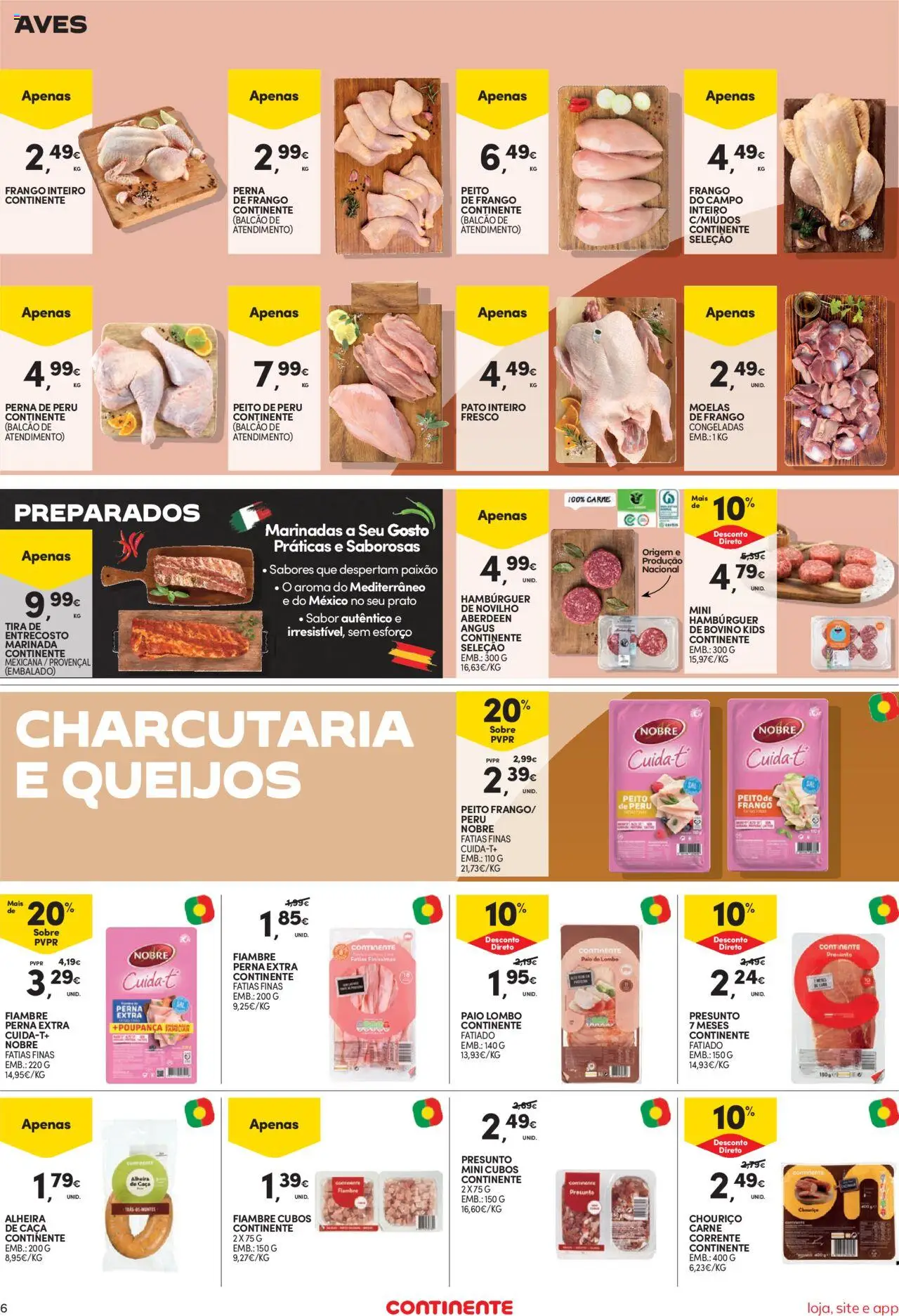 Continente Semanal Continente Bom Dia │ válido de 19.08.2025 | Página: 6 | Produtos: Peru, Hambúrguer, Carne, Moelas