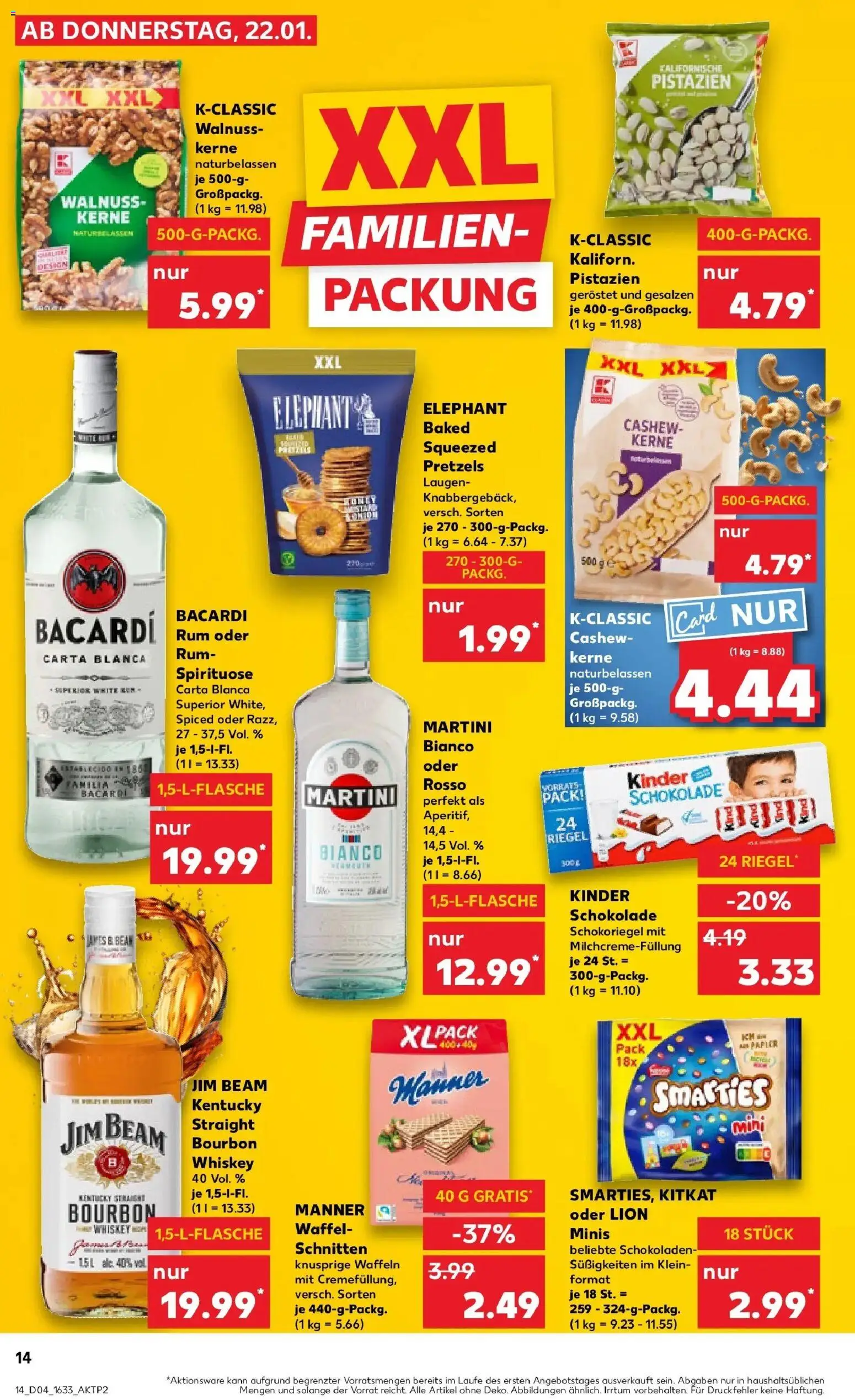 Kaufland prospekt Emmendingen	 – gültig ab 22.01.2026 | Seite: 16 | Produkte: Martini, Jim beam, Schokolade, Pistazien