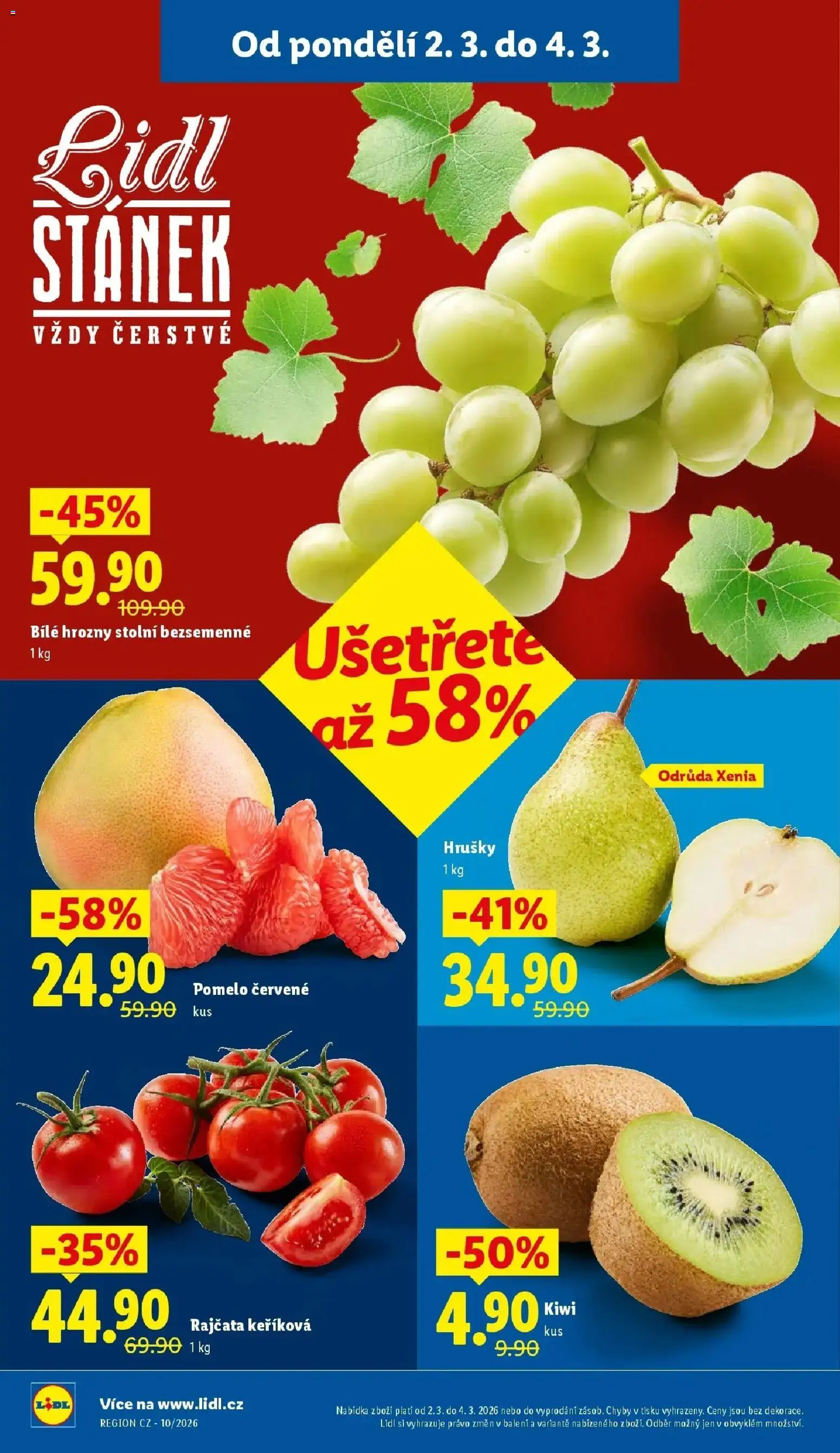 Lidl aktuální leták od 02.03.2026 | Strana: 12 | Produkty: Pomelo, Rajčata, Kiwi, Bílé hrozny