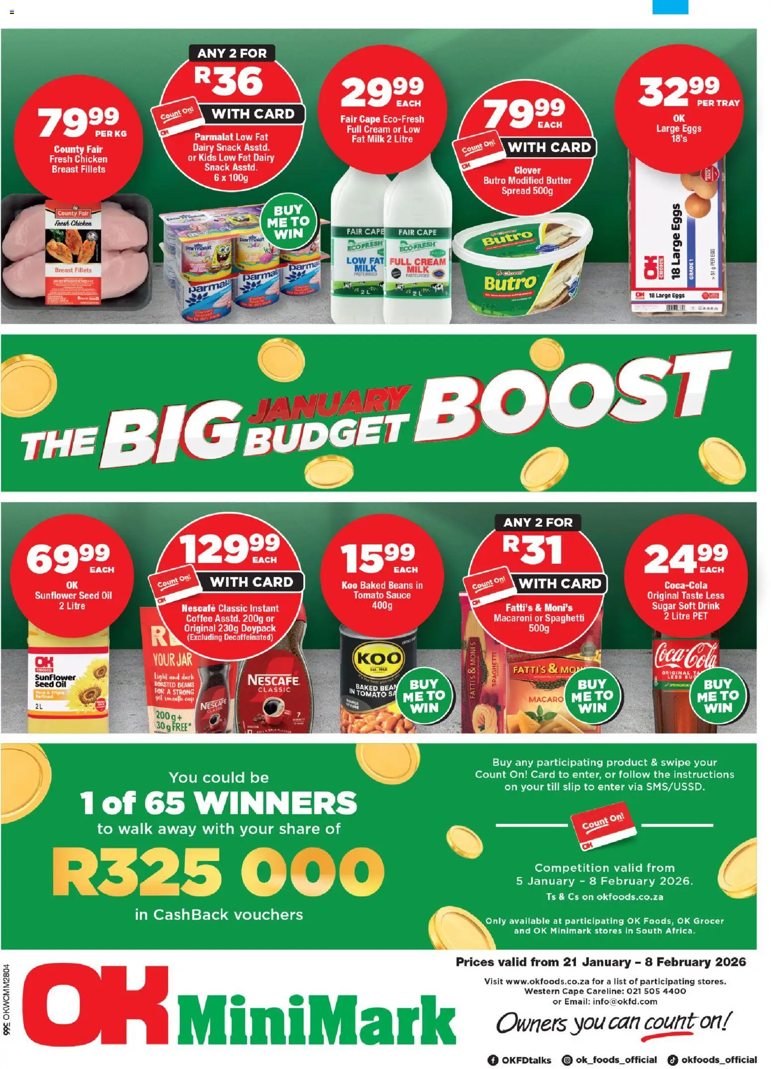 New OK Foods catalogue – valid from 21.01.2026 | Page: 1 | Products: Milk, Eggs, Oil, Coffee