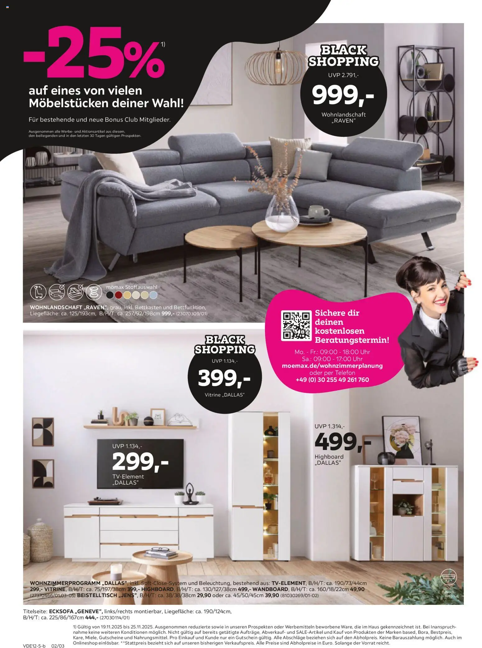 Mömax - Black Friday – gültig ab 17.11.2025 | Seite: 2 | Produkte: Wohnlandschaft, HIghboard, Beistelltisch, Uhr