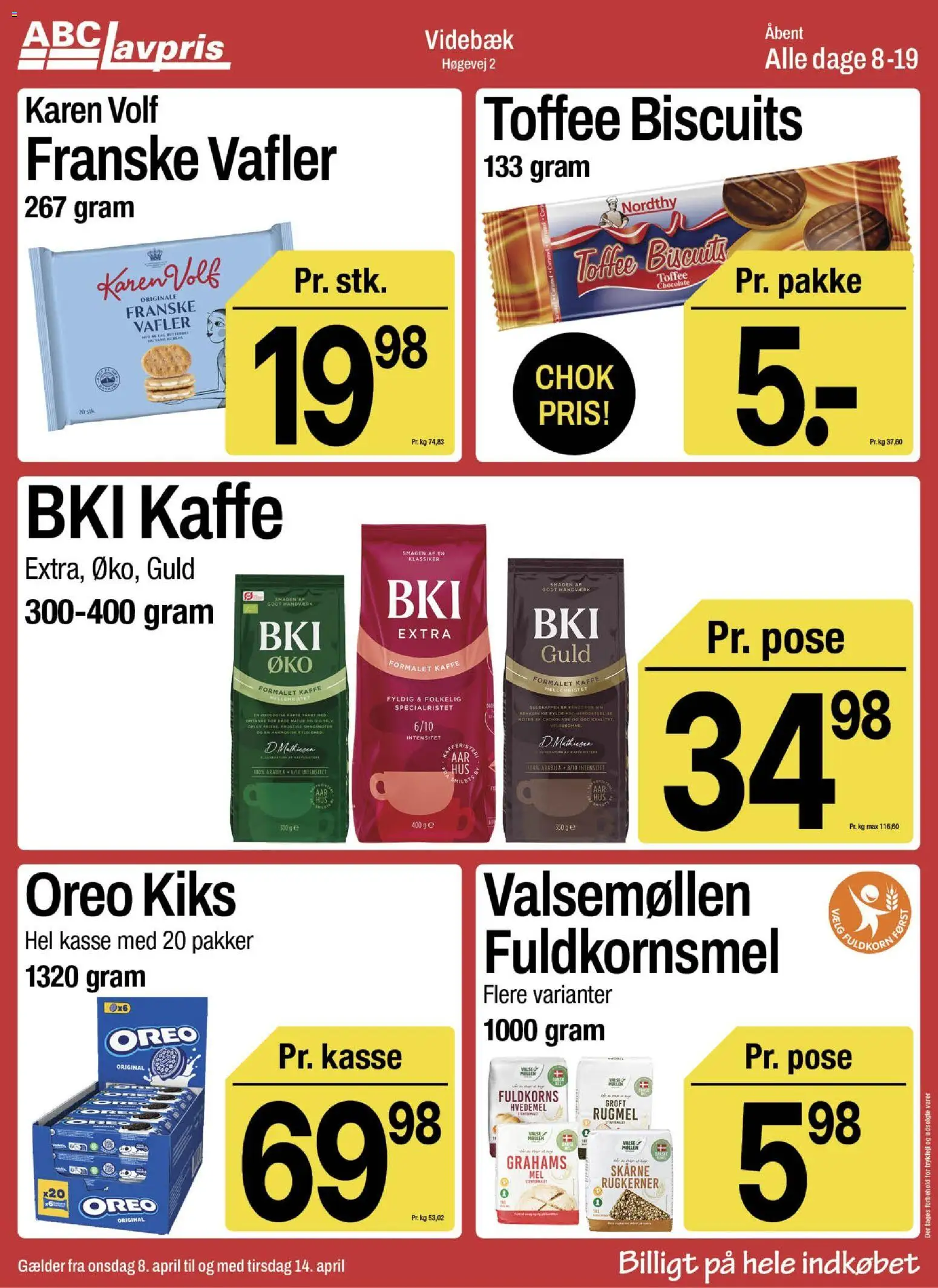 Abc Lavpris tilbudsavis – gyldig fra 08.04.2026 | Side: 9 | Produkter: Chokolade, Korn, Vafler, Oreo