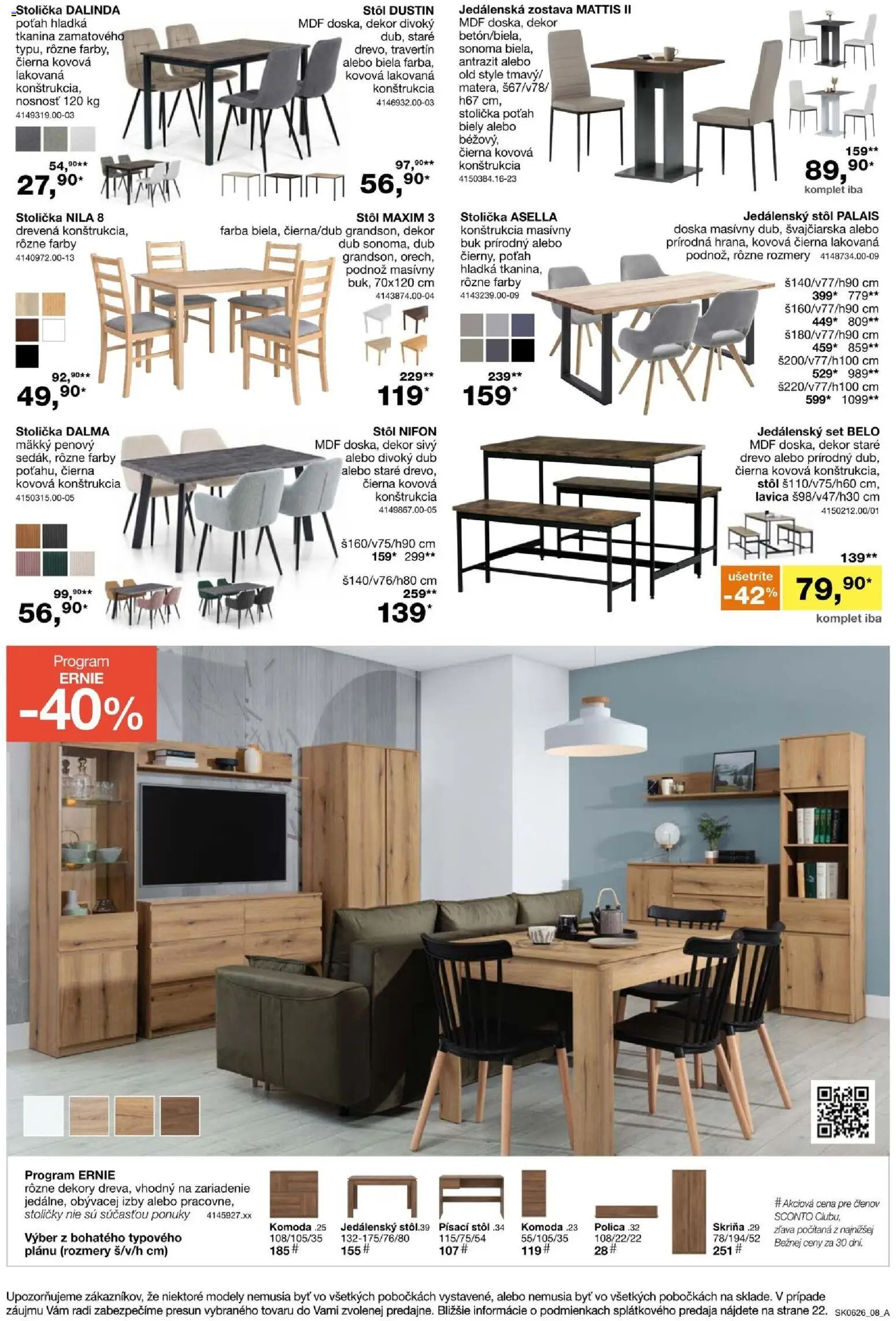 Nové Sconto nábytok akcie – leták je platný od 22.04.2026 | Strana: 8 | Produkty: Stoličky, Skriňa, Jedálenský stôl, Stôl