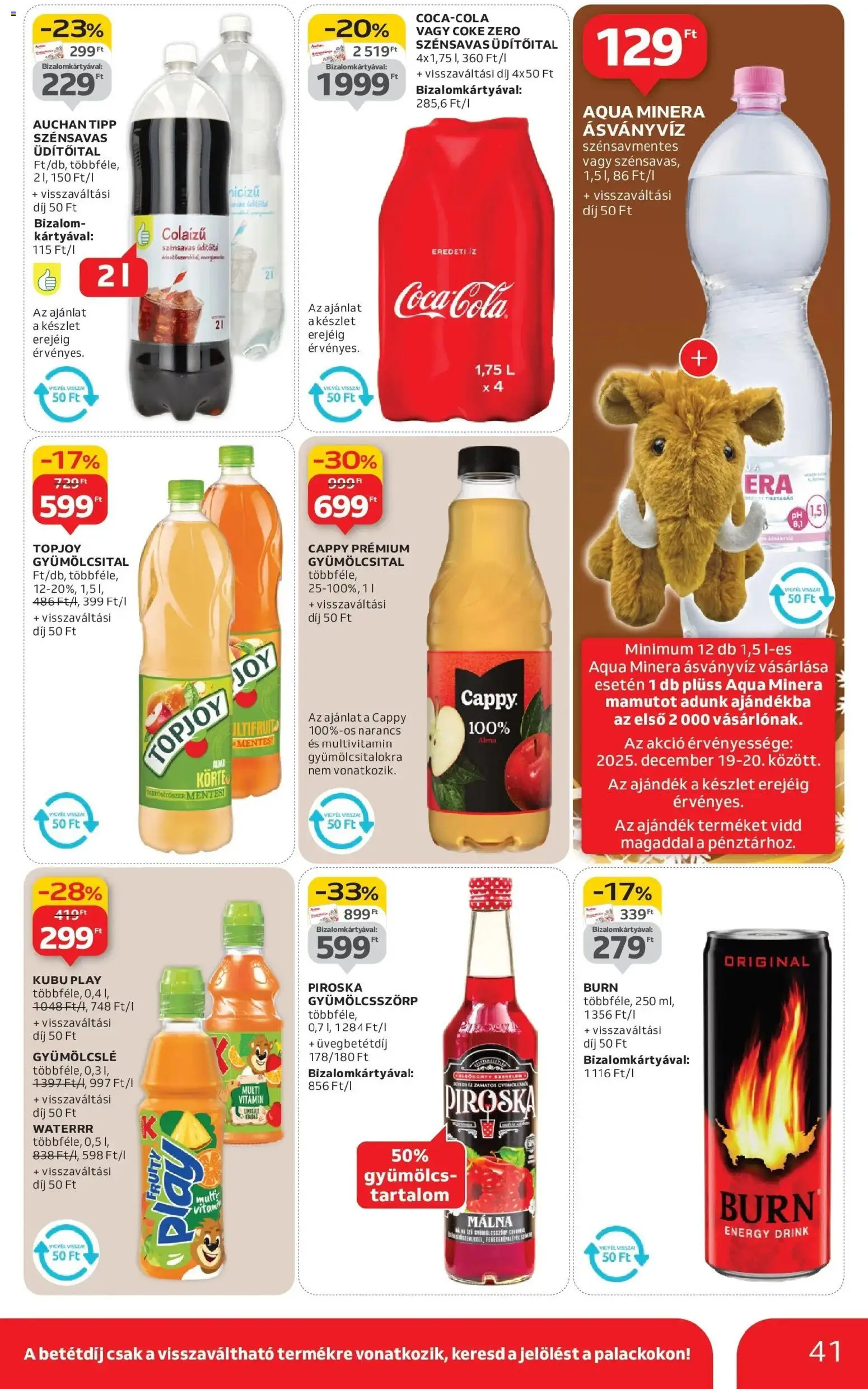 Auchan akciós ujság - amely érvényes a következő dátumtól: 18.12.2025 | Oldal: 41 | Termékek: Gyümölcslé, Plüss, Ásványvíz, Narancs