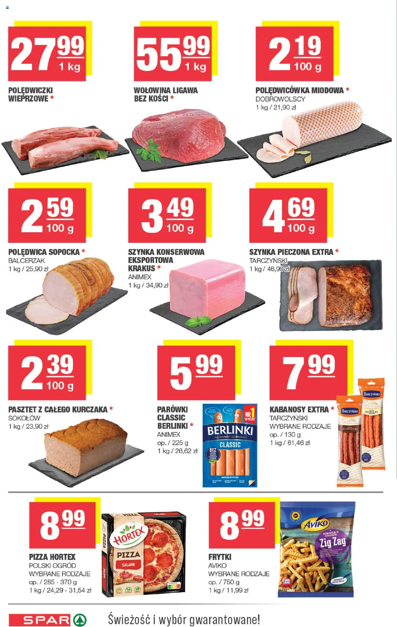 Spar Gazetka od 08.10.2025 | Strona: 4 | Produkty: Kabanosy, Parówki, Szynka, Wołowina