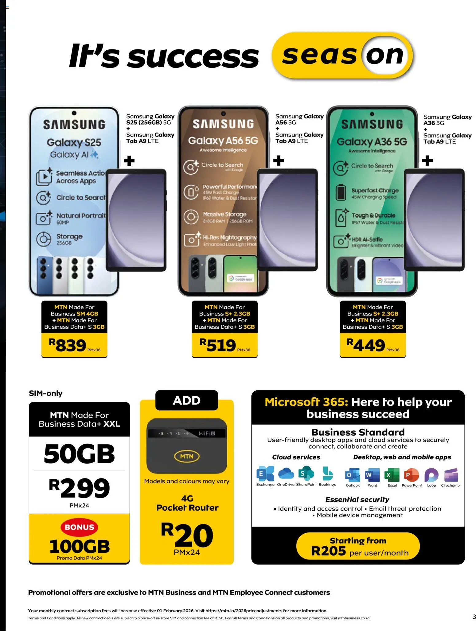 New MTN catalogue – valid from 08.12.2025 | Page: 3 | Products: Data, Sim, Light, Water