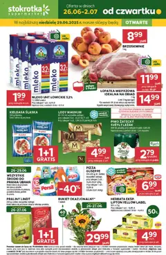 Stokrotka Gazetka od 26.06.2025 | Strona: 1 | Produkty: Kiełbasa śląska morliny, Pizza, Herbata, Lody Magnum