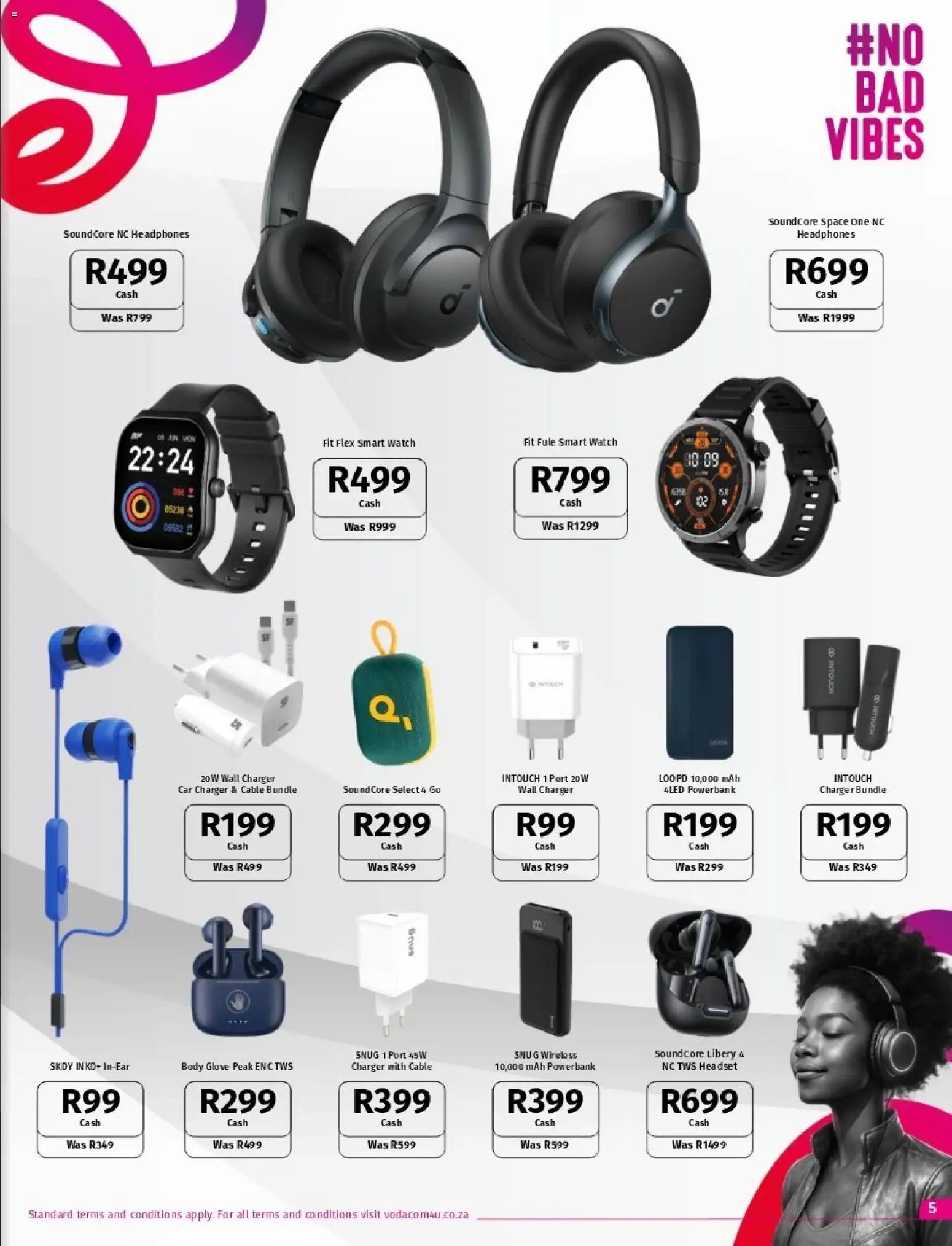 New Vodacom catalogue – valid from 07.11.2025 | Page: 5 | Products: Car charger, Headset, Watch, Glove