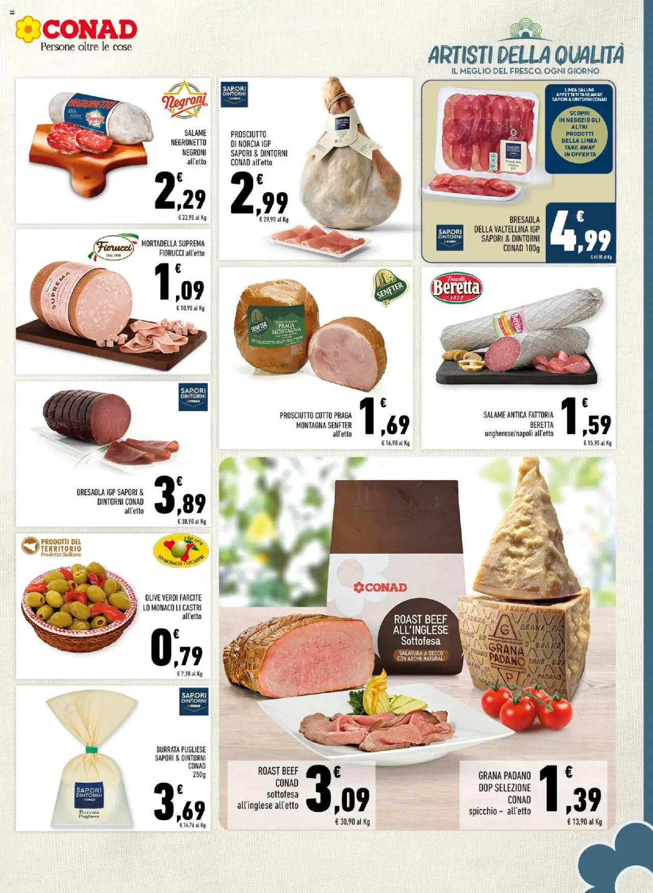 Volantino Conad del 13.08.2025 | Pagina: 5 | Prodotti: Olive, Prosciutto, Mortadella, Burrata