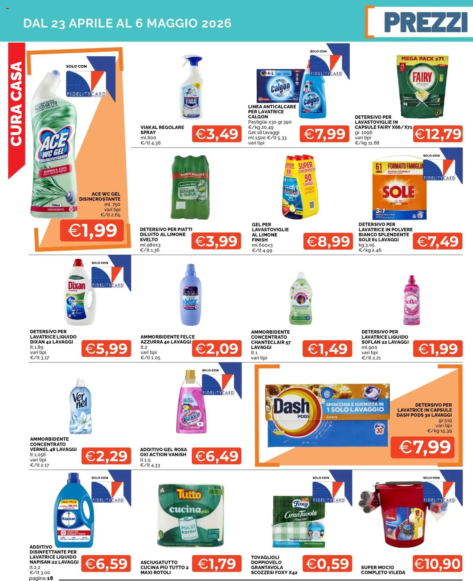 Volantino Mercatò del 23.04.2026 | Pagina: 18 | Prodotti: Ammorbidente, Lavatrice, Asciugatutto, WC