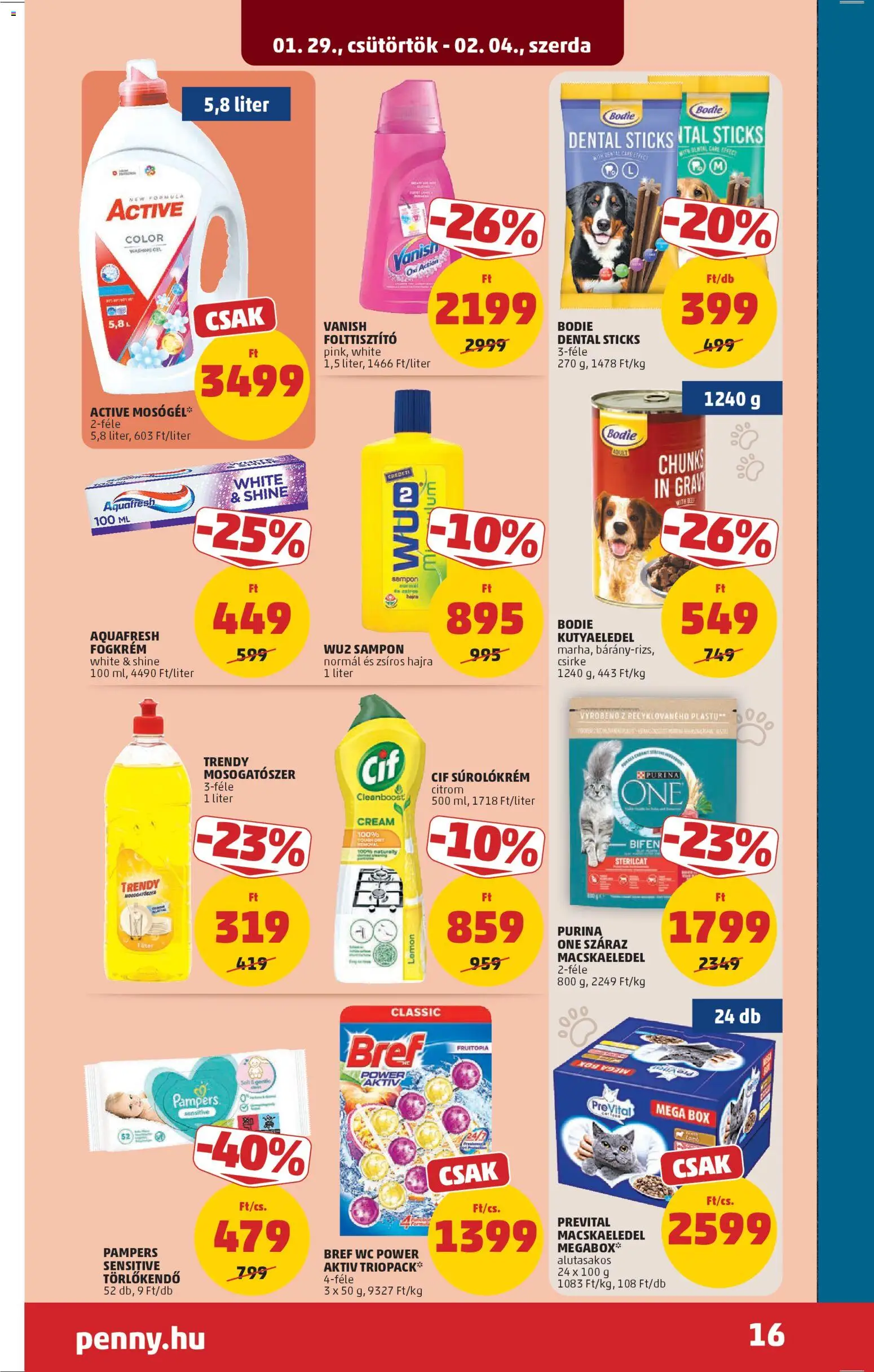 PENNY akciós ujság - amely érvényes a következő dátumtól: 29.01.2026 | Oldal: 20 | Termékek: Kutyaeledel, WC, Sampon, Citrom