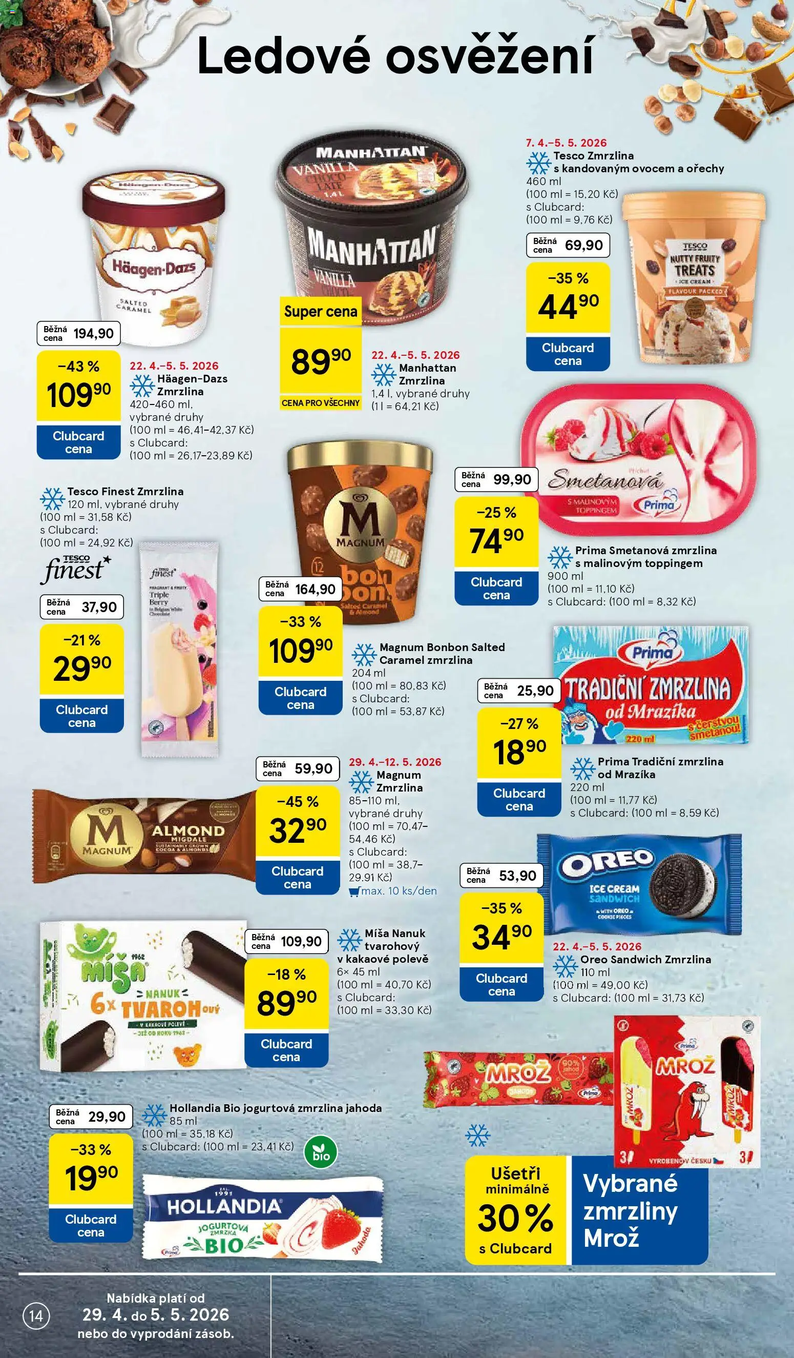 Tesco leták - Hypermarket od 29.04.2026 | Strana: 14 | Produkty: Nanuk, Finest, Magnum, Manhattan zmrzlina