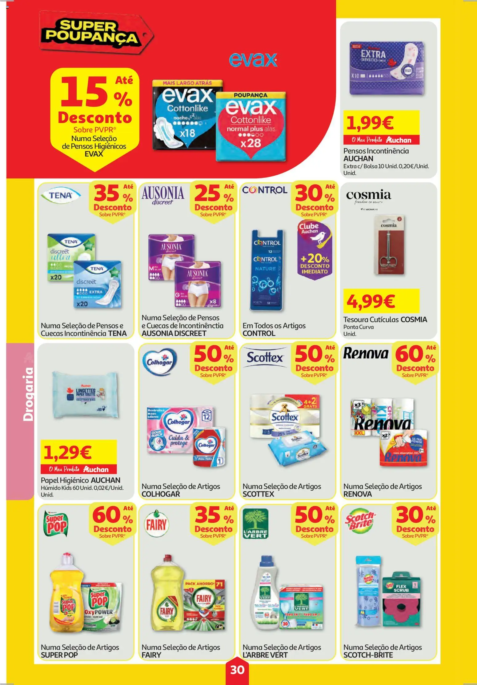 Auchan folheto │ válido de 29.01.2026 | Página: 30 | Produtos: Bolsa, Papel higiénico, Pó, Cuecas
