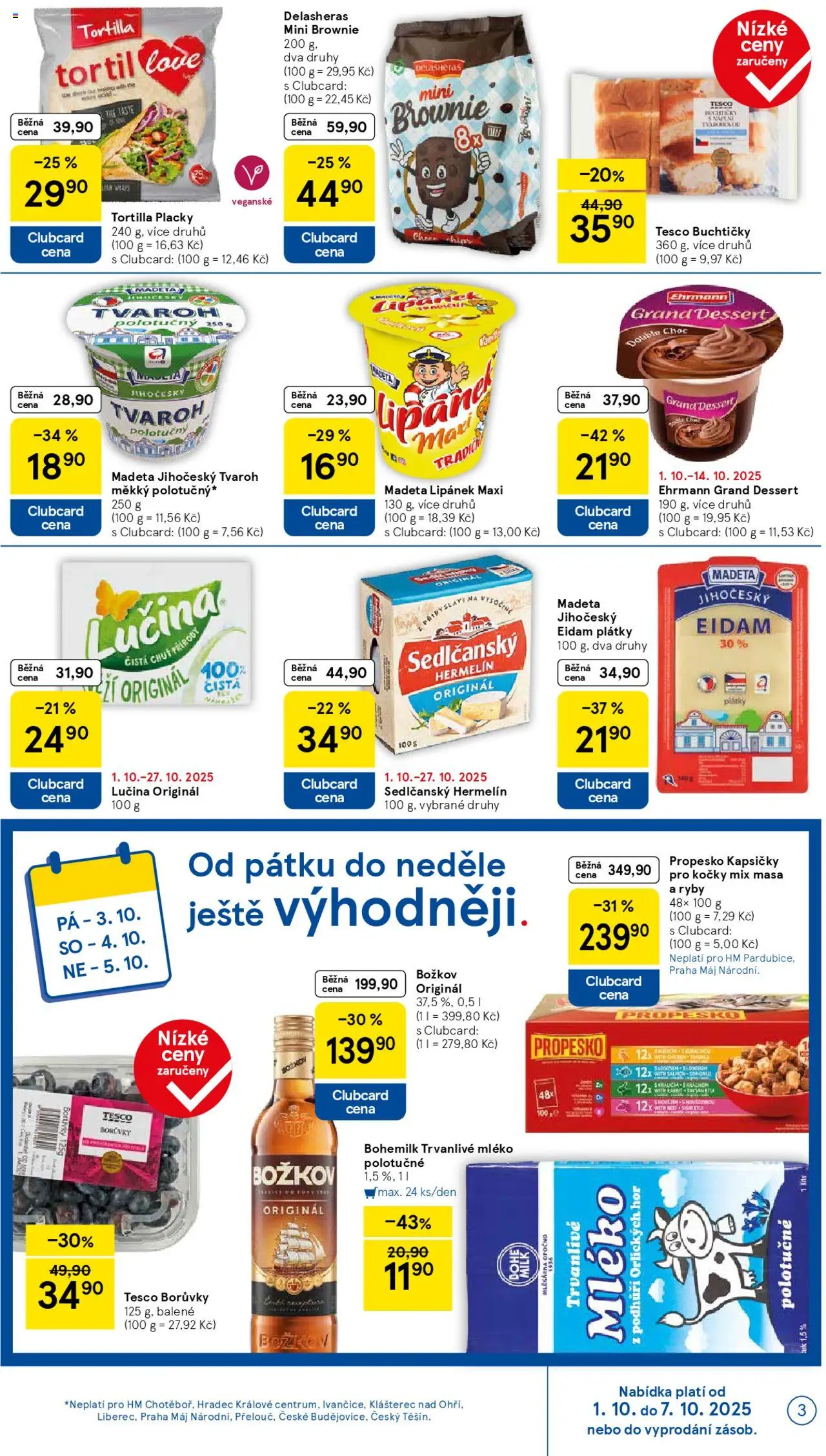 Tesco leták - Hypermarket od 01.10.2025 | Strana: 3 | Produkty: Lipánek, Mléko, Brownie, Hermelín