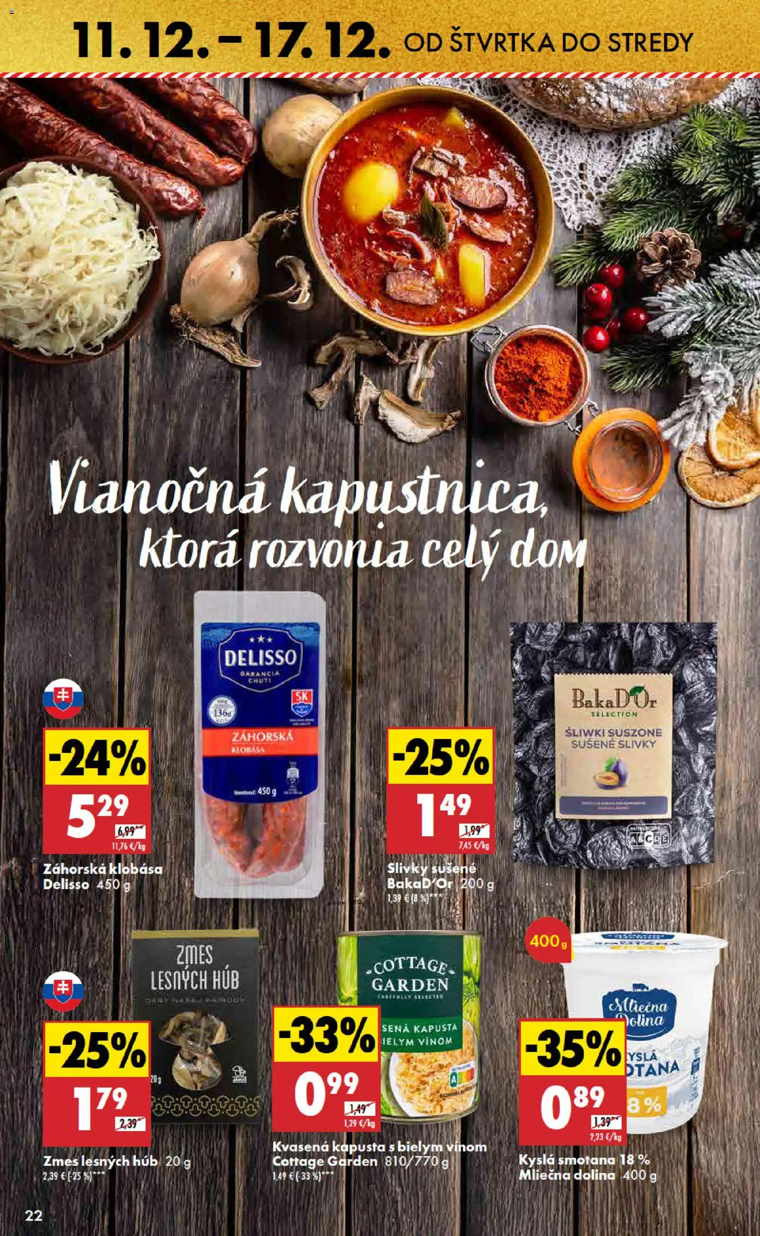 Nové Biedronka akcie – leták je platný od 11.12.2025 | Strana: 22 | Produkty: Kapusta, Klobása, Smotana, Slivky