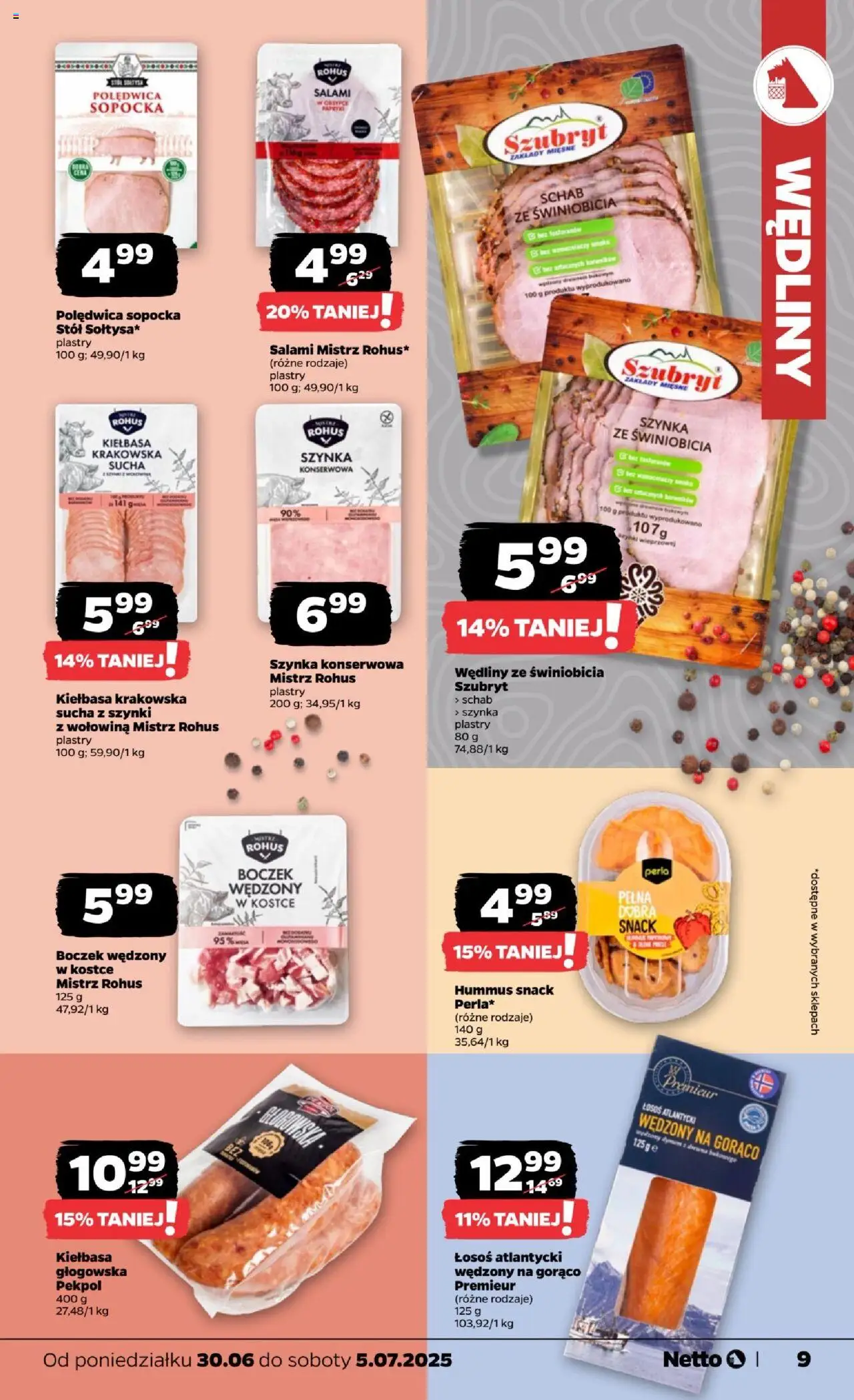 Netto gazetka - Spożywcza od 30.06.2025 | Strona: 9 | Produkty: Kiełbasa, Stół, Salami, Wołowina