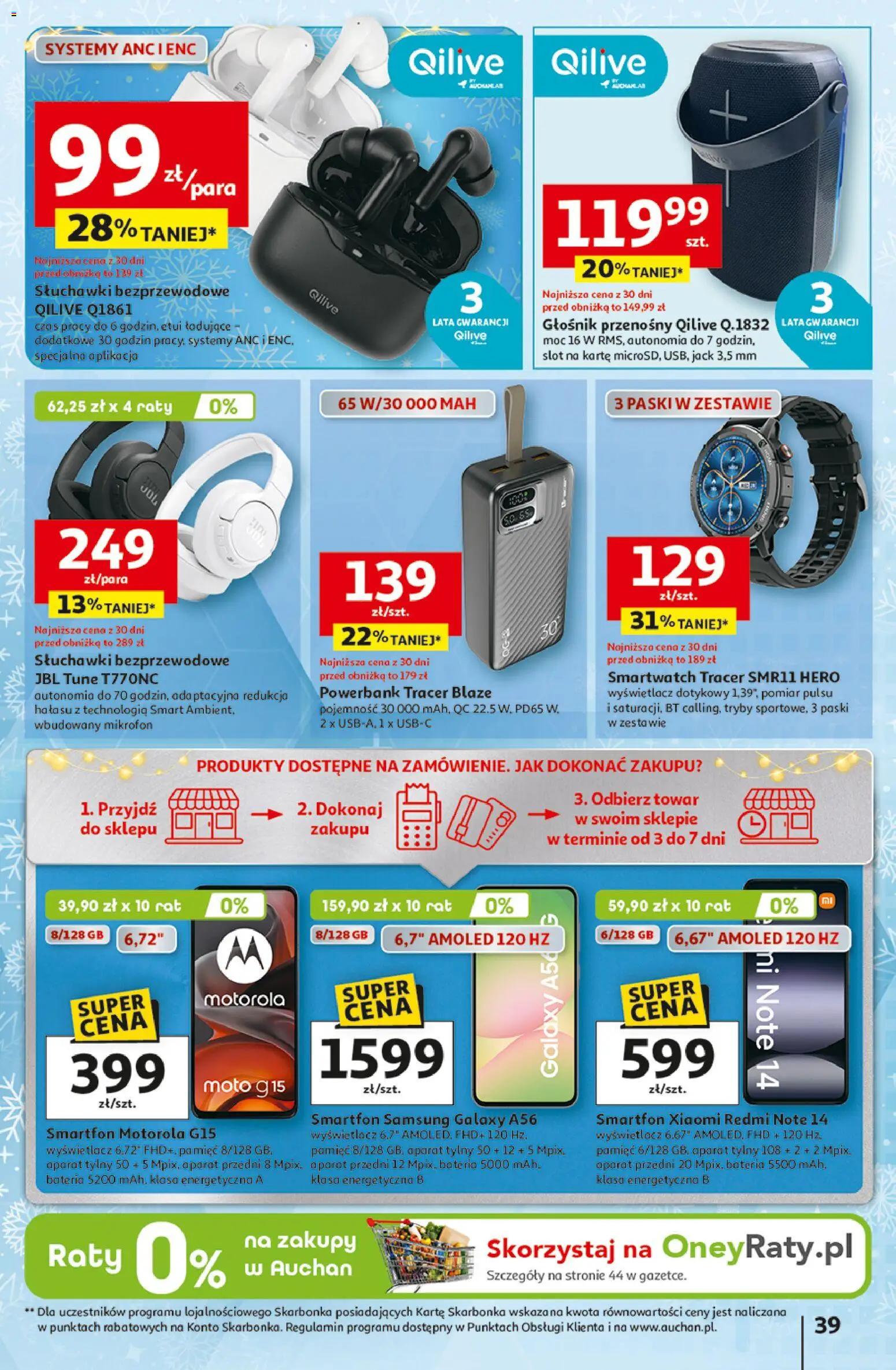 Auchan Gazetka - Święta jak babcię kocham Hipermarket od 18.12.2025 | Strona: 39 | Produkty: Smartfon, Słuchawki, Mikrofon, Głośnik