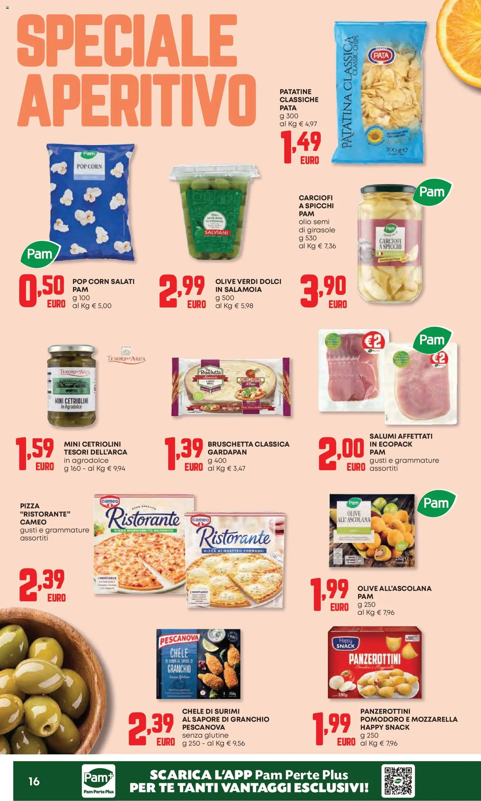 Volantino PAM del 23.04.2026 | Pagina: 16 | Prodotti: Mozzarella, Pomodoro, Carciofi, Pop corn
